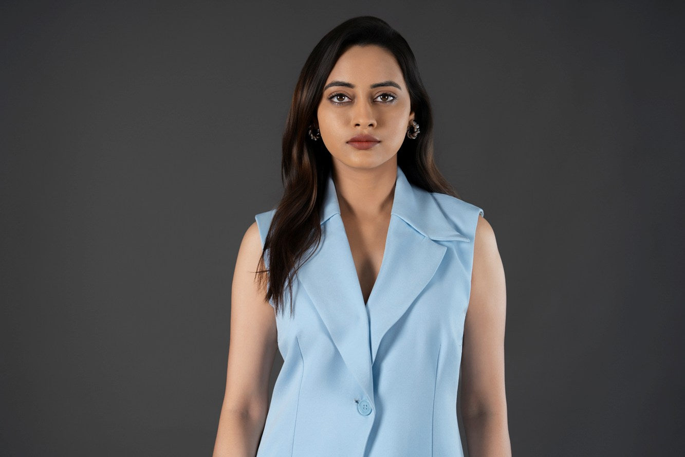 Long-Line Waistcoat With  Sharp Notch Collar  Designed