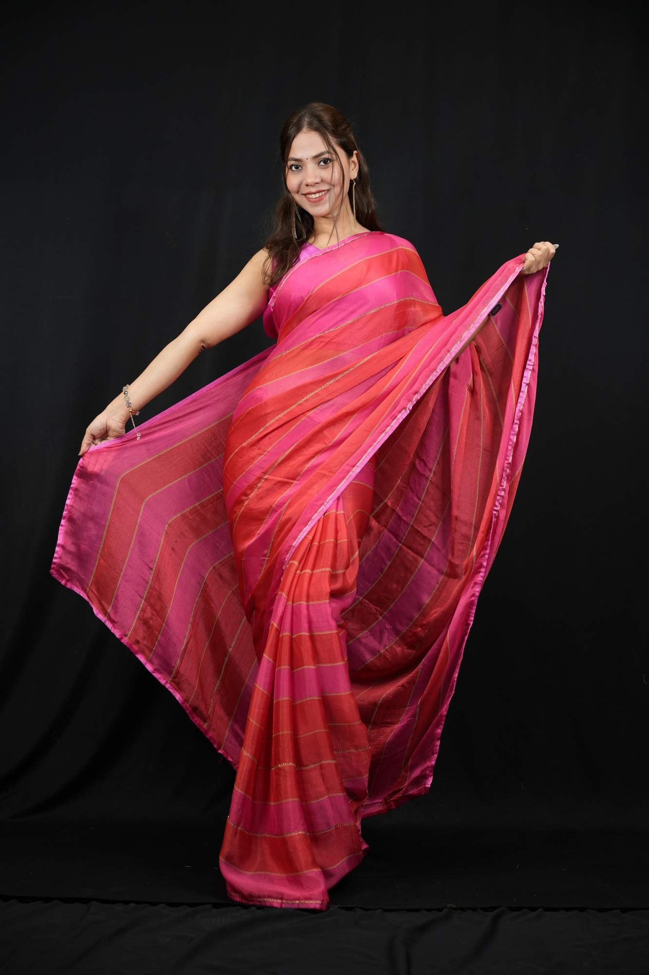 Chiffon Satin Silk With Multi Tone Allover Stone Ready To Wear Saree