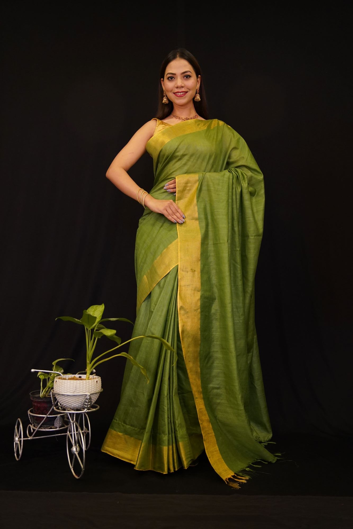 Classy Handloom Bapta Silk with Zari Border  Ready to wear saree