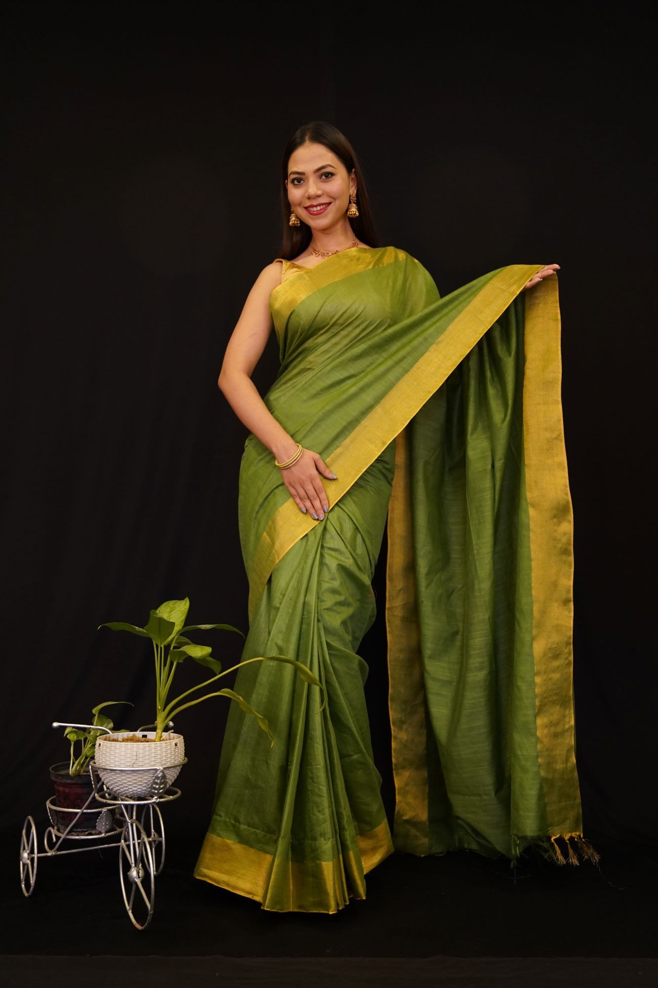 Classy Handloom Bapta Silk with Zari Border  Ready to wear saree