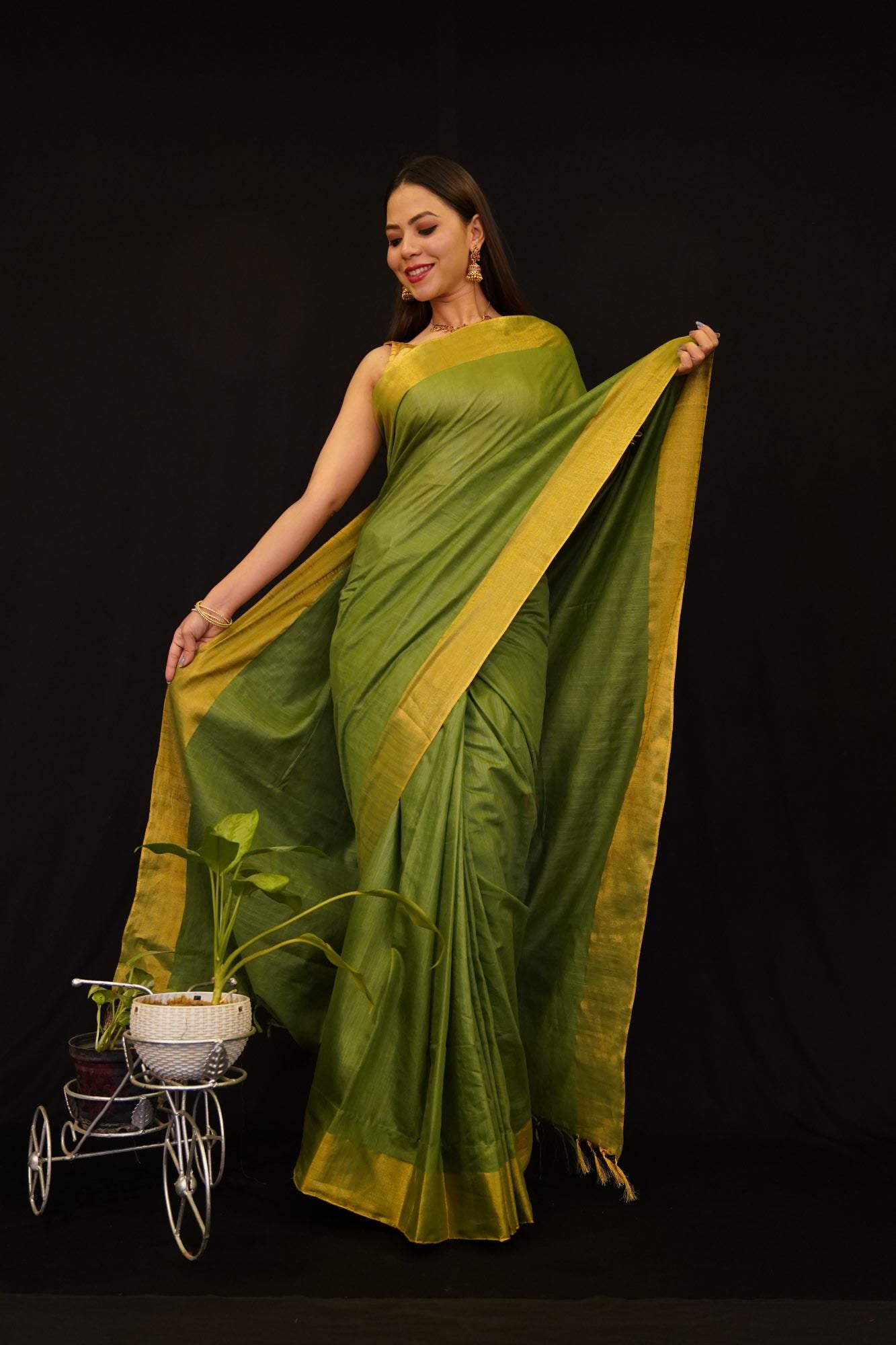 Classy Handloom Bapta Silk with Zari Border  Ready to wear saree