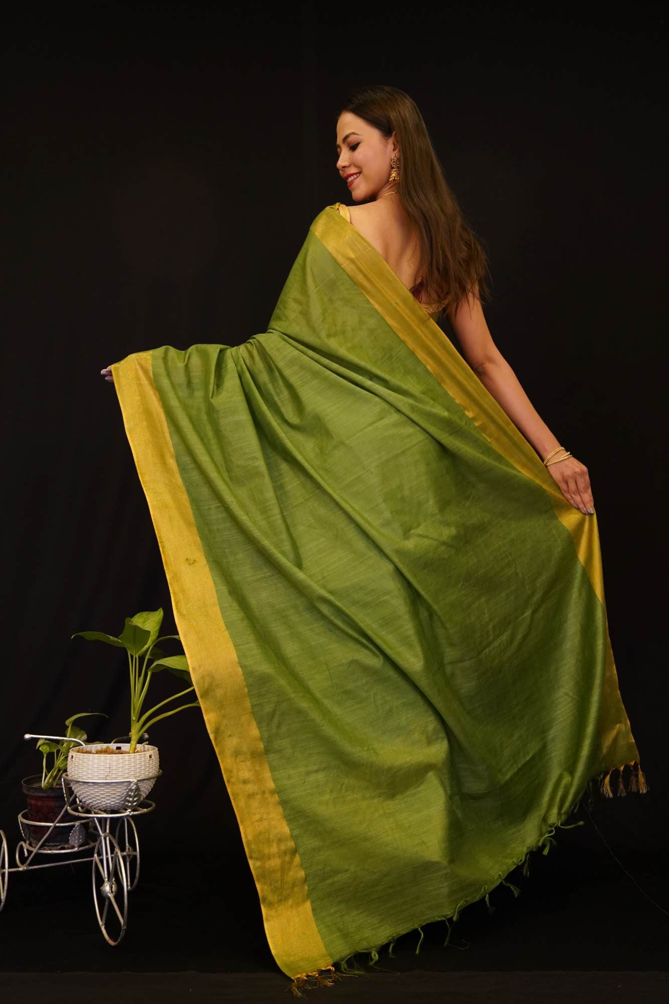 Classy Handloom Bapta Silk with Zari Border  Ready to wear saree