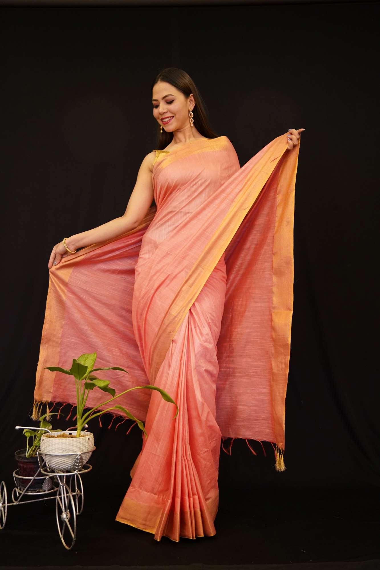 Classy and Sedate Premium Semi-Bapta Silk with woven Zari Border warp in 1 minute Saree