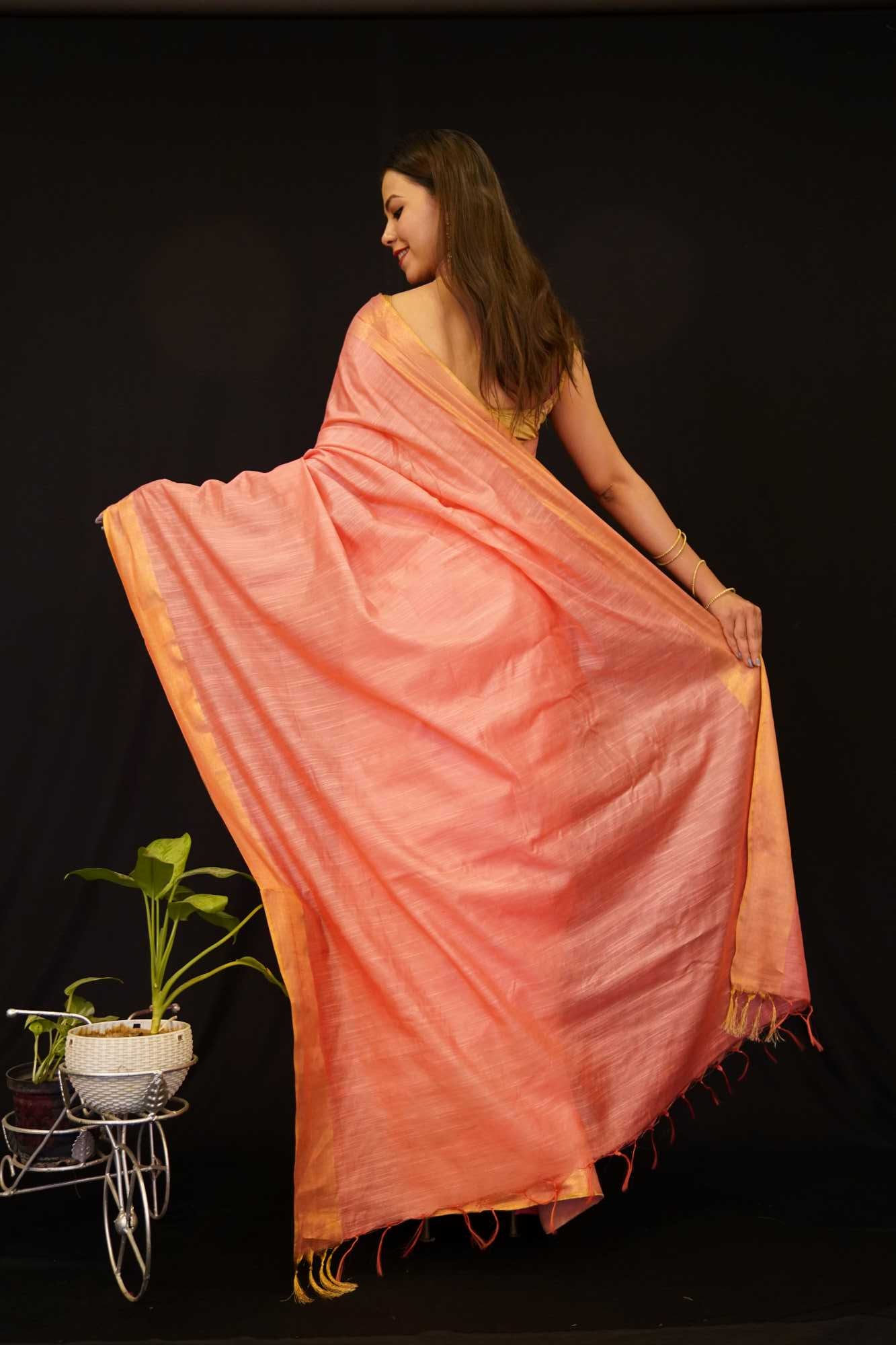 Classy and Sedate Premium Semi-Bapta Silk with woven Zari Border warp in 1 minute Saree