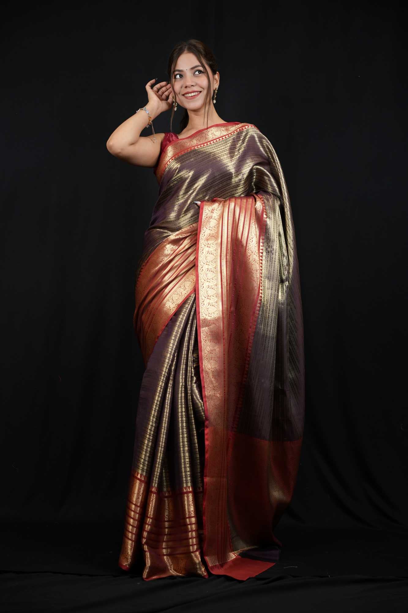 Bollywood Kanjivaram weaving pattern 12-14” inch border prestitched ready to wear saree