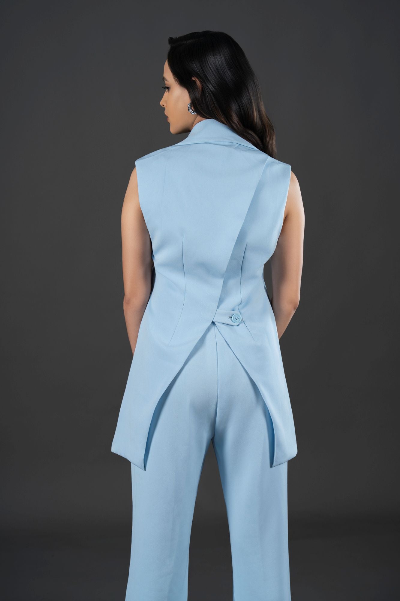 Long-Line Waistcoat With  Sharp Notch Collar  Designed