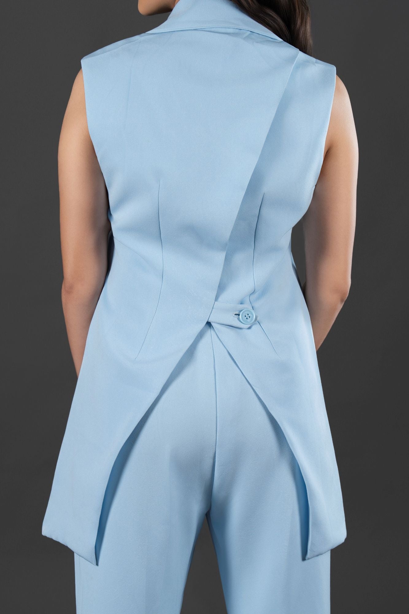 Co-ord  Sleeveless Long Waistcoat Collar Matching Wide-Leg Trousers,