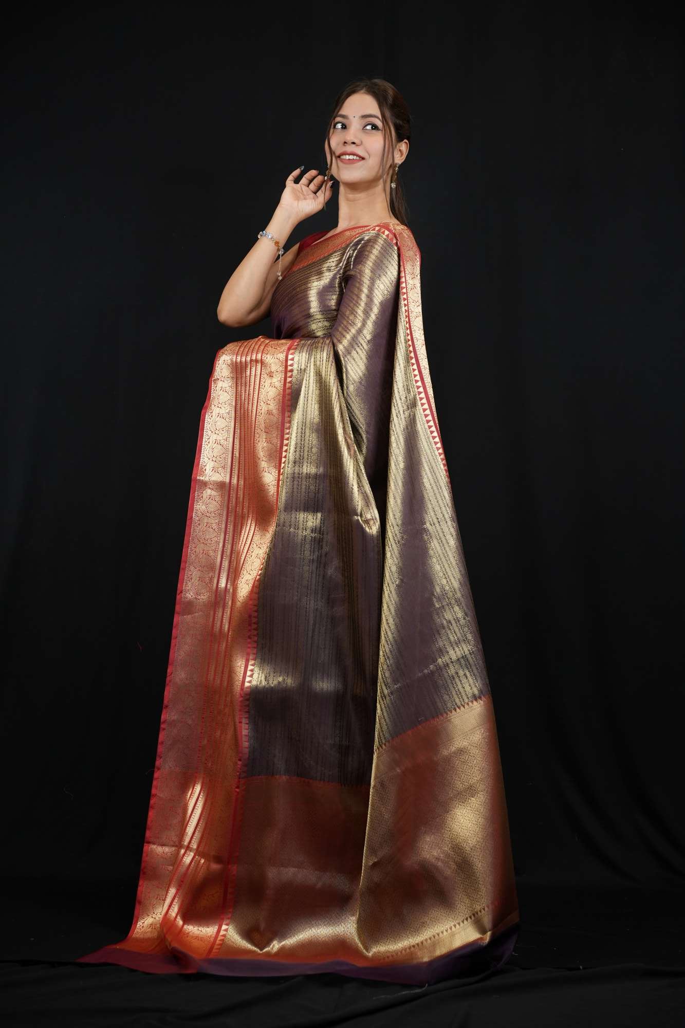 Bollywood Kanjivaram weaving pattern 12-14” inch border prestitched ready to wear saree