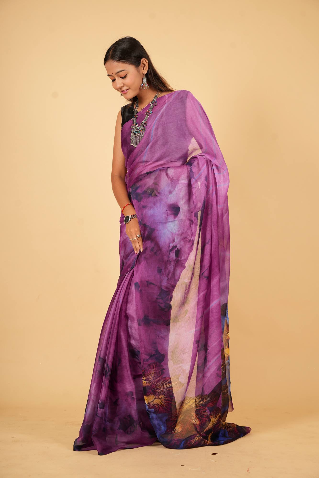 Violet Bloom Chiffon Ready To Wear Saree