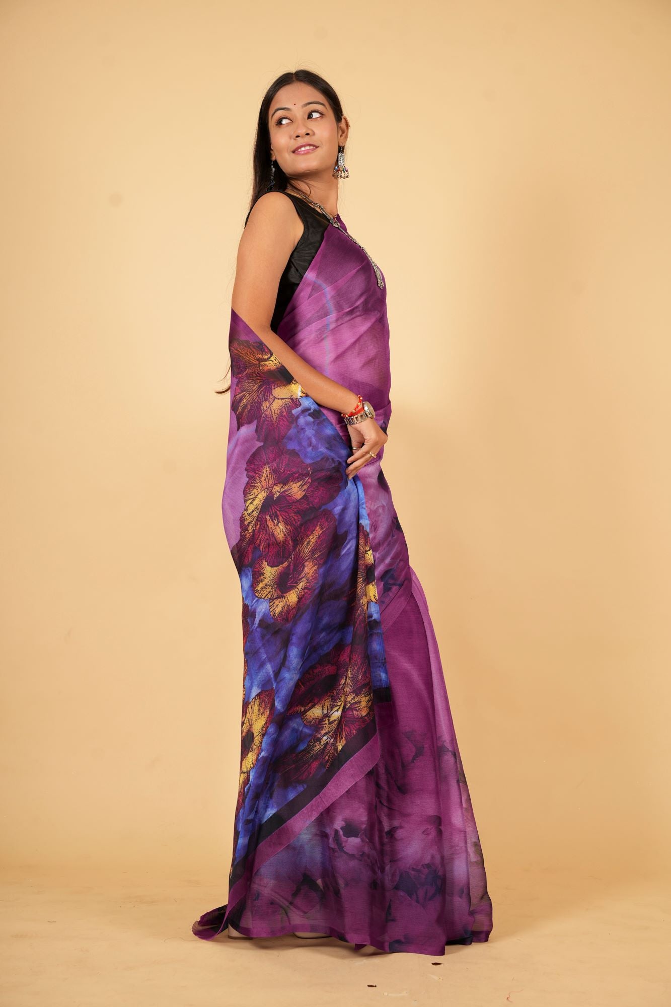 Violet Bloom Chiffon Ready To Wear Saree