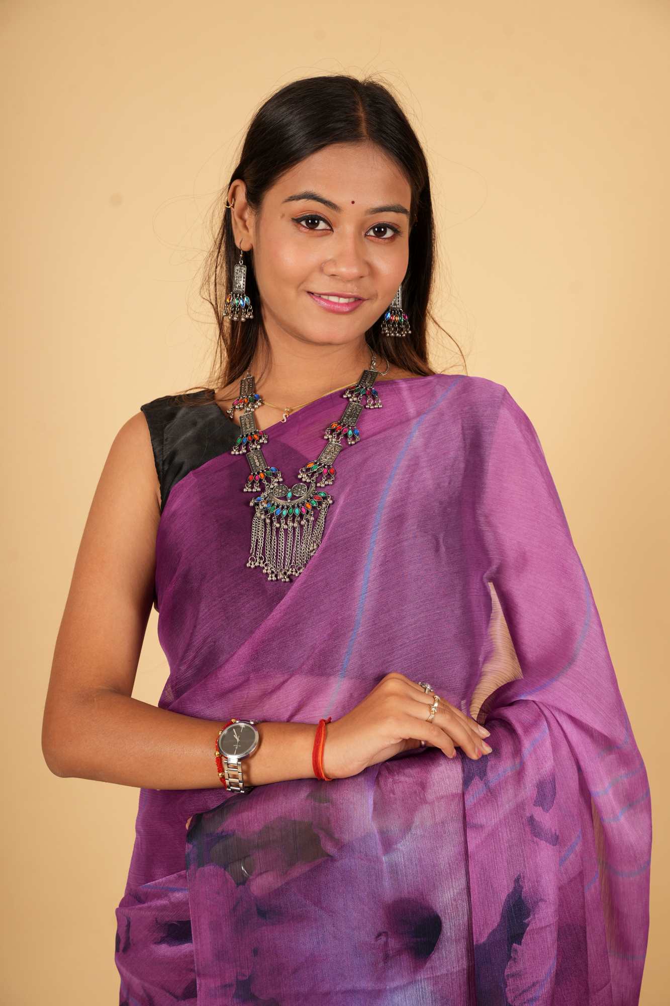 Violet Bloom Chiffon Ready To Wear Saree