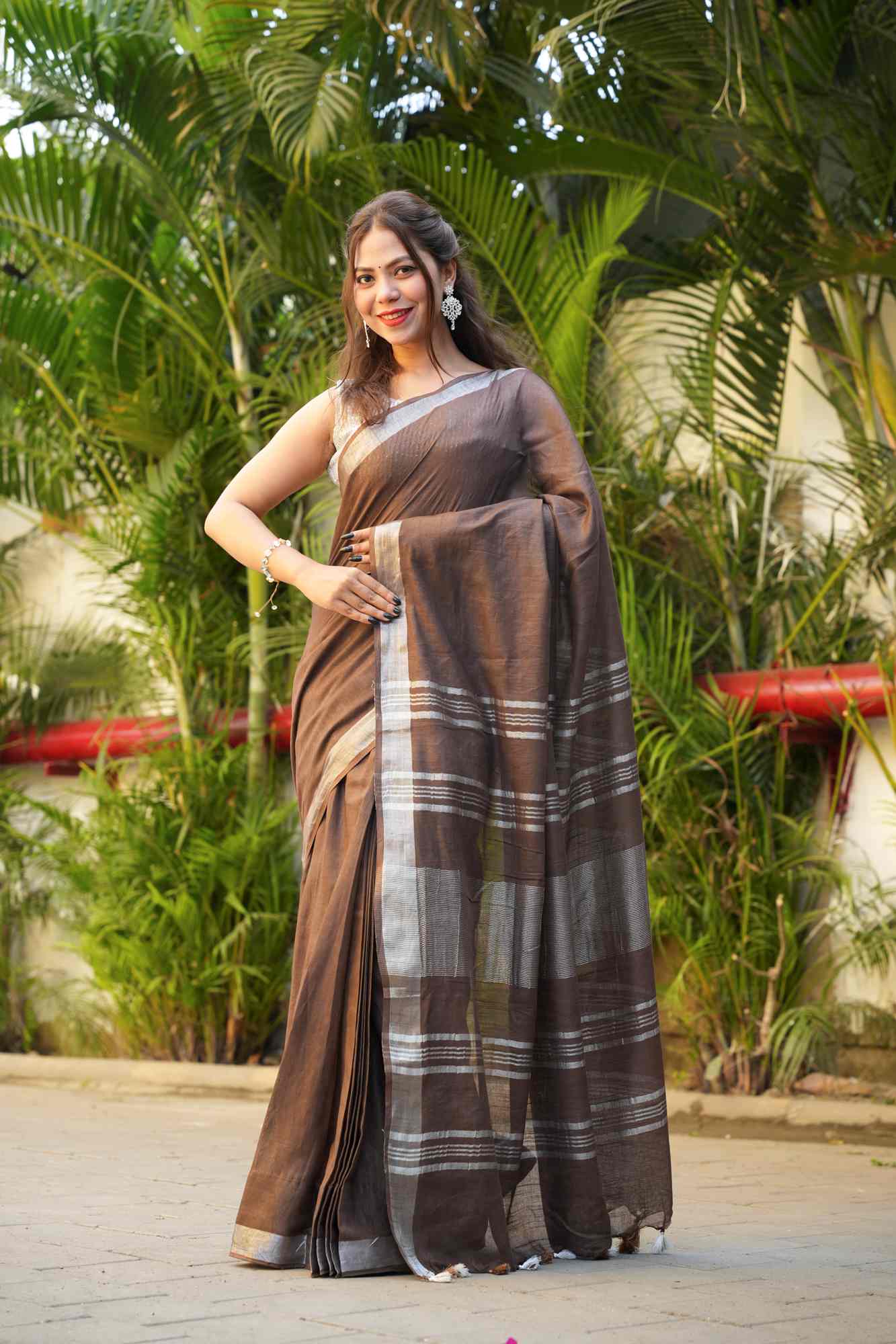 Linen Cotton with Beautiful Tassels on Pallu Ready to wear Saree