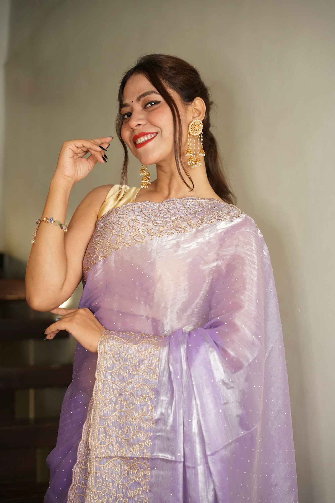 Burberi Chiffon Multi Embroidery Work Ready To Wear Saree