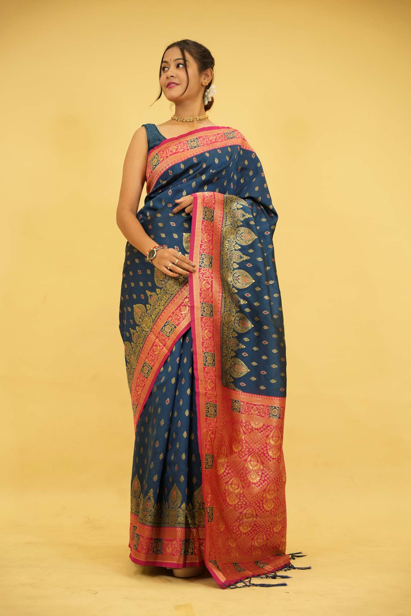 Dharamwaram Weave Prestitched Saree With Ornate Meenakari Detailing – Luxury Ready-to-Wear Elegance