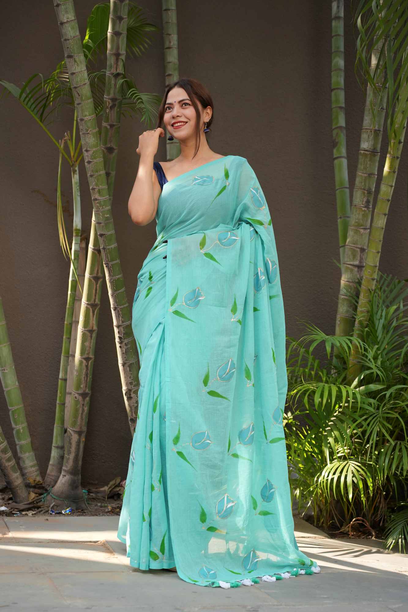 Painted by Hand, Worn by Heart — Soft mulmul cotton Ready-to-Wear Saree