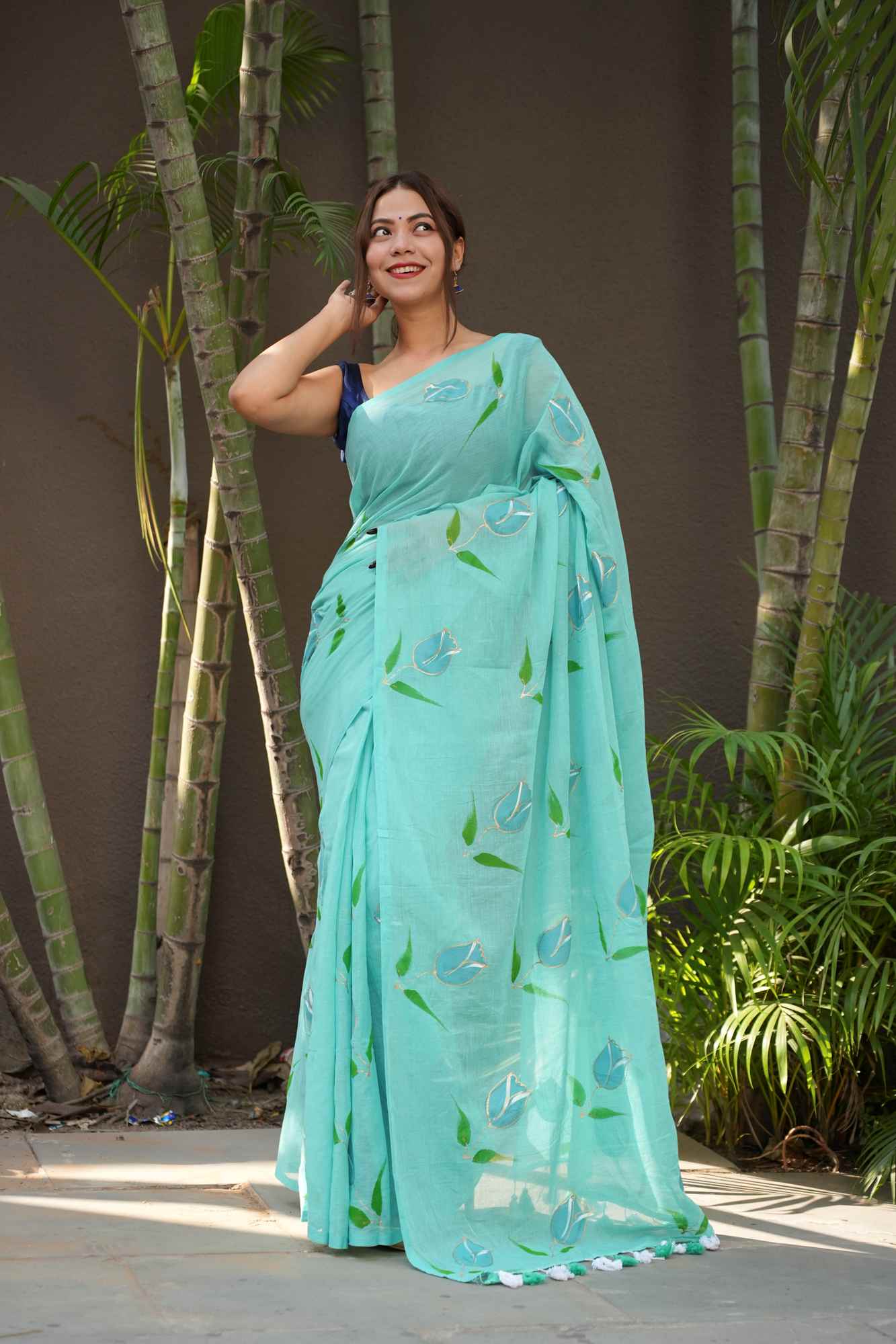 Painted by Hand, Worn by Heart — Soft mulmul cotton Ready-to-Wear Saree