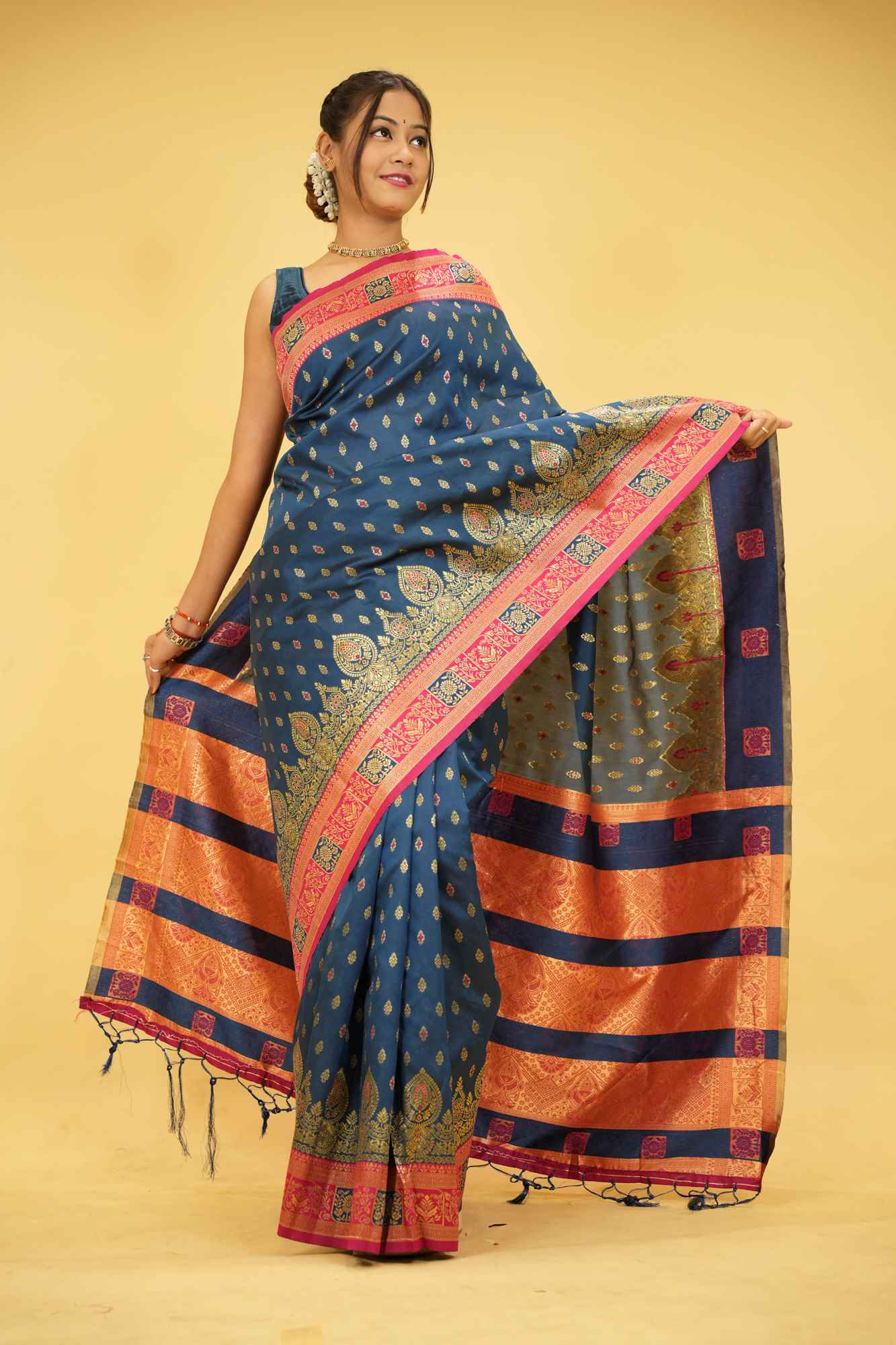 Dharamwaram Weave Prestitched Saree With Ornate Meenakari Detailing – Luxury Ready-to-Wear Elegance