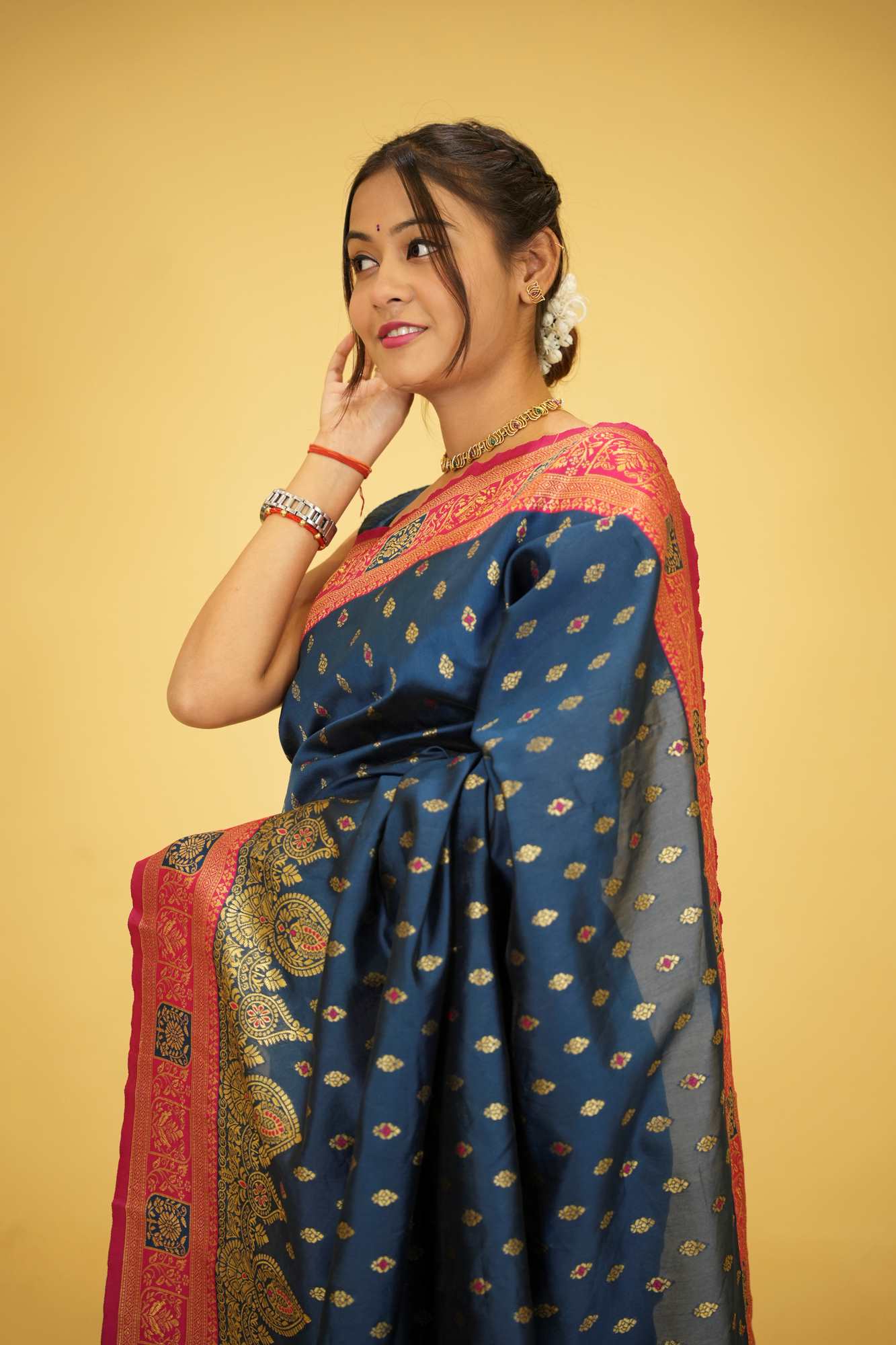 Dharamwaram Weave Prestitched Saree With Ornate Meenakari Detailing – Luxury Ready-to-Wear Elegance