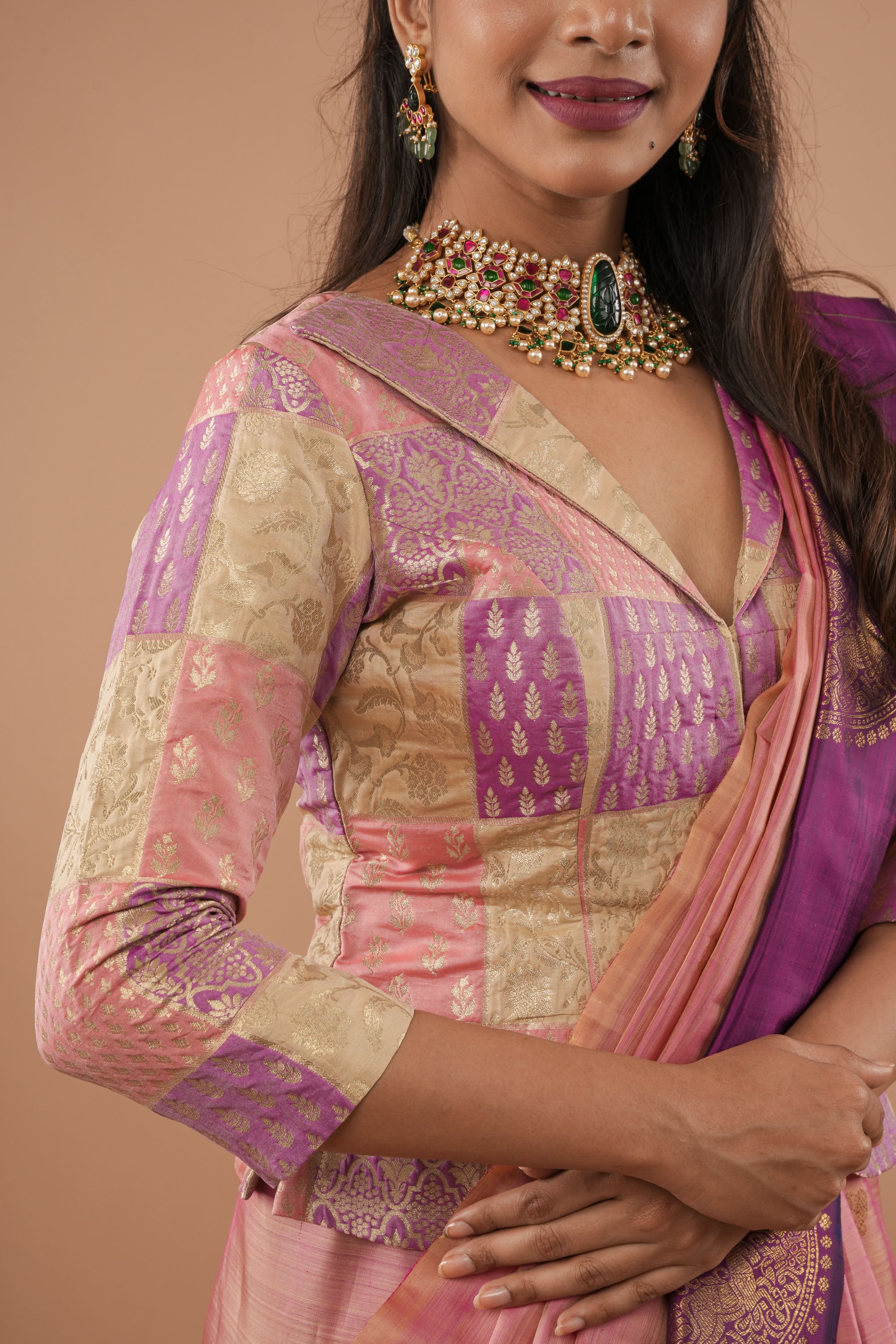 Jacket Style Pastel Multicolor Blouse/Crop Top For saree, Customizable, Made to Order | Shobitam