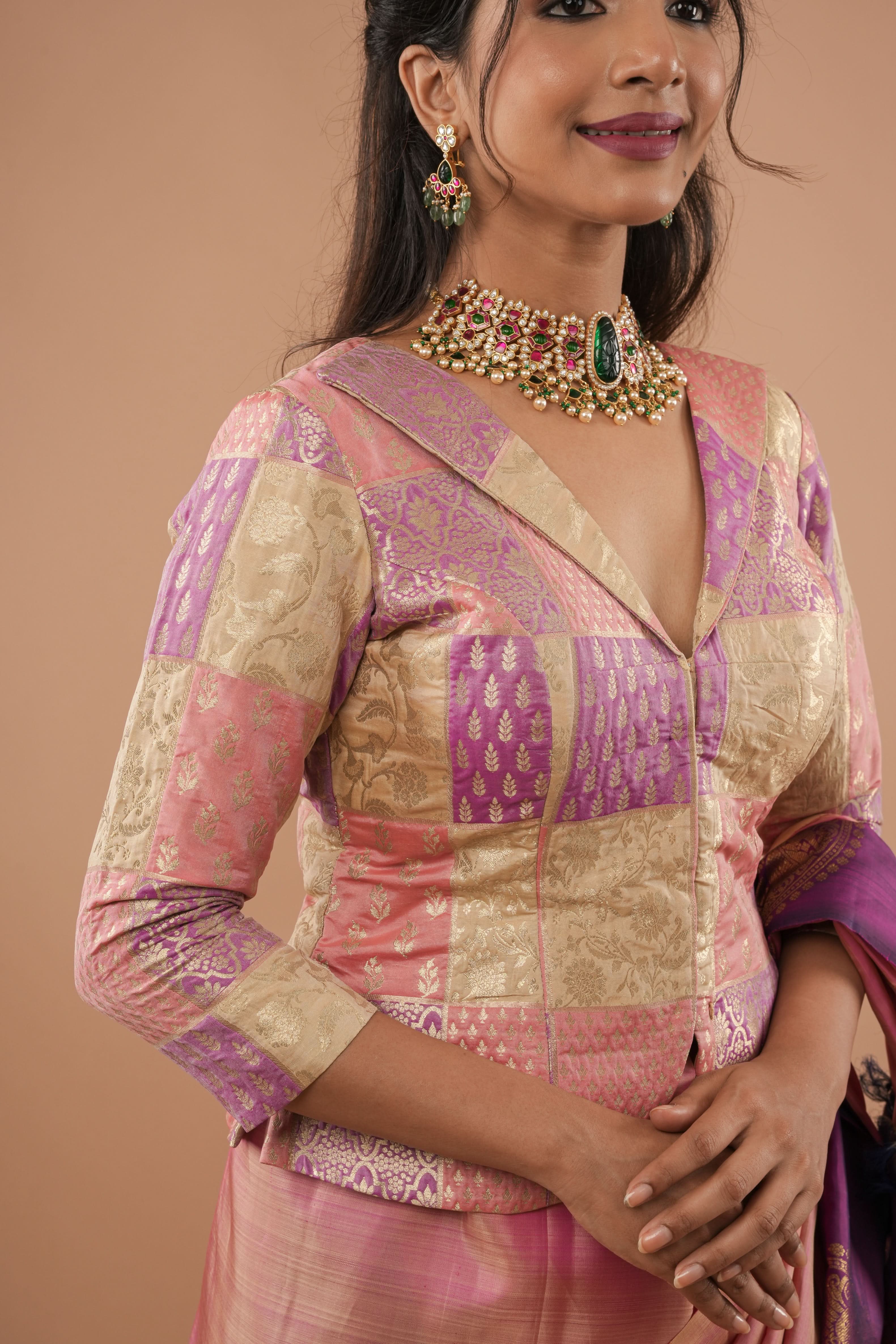 Jacket Style Pastel Multicolor Blouse/Crop Top For saree, Customizable, Made to Order | Shobitam