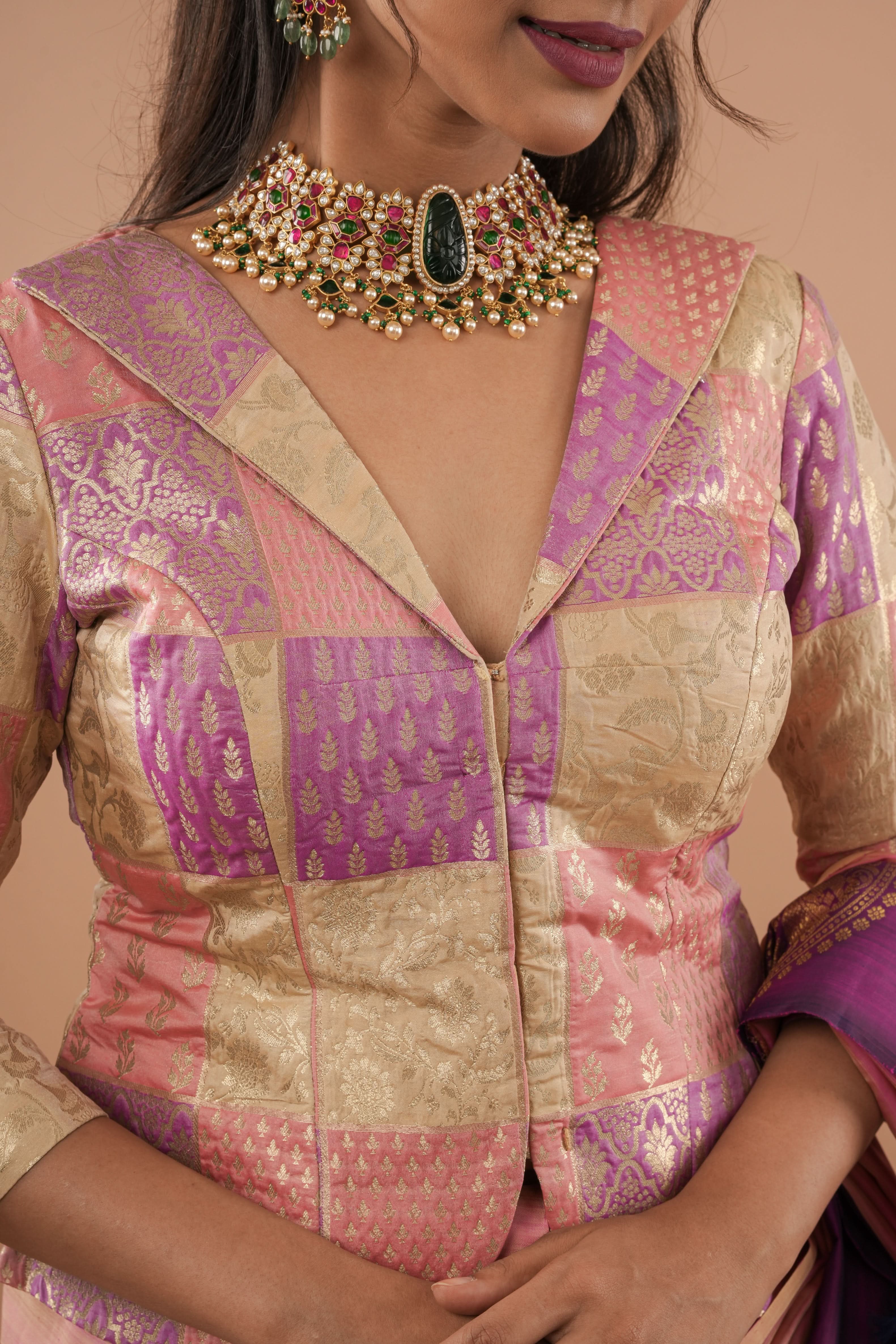 Jacket Style Pastel Multicolor Blouse/Crop Top For saree, Customizable, Made to Order | Shobitam
