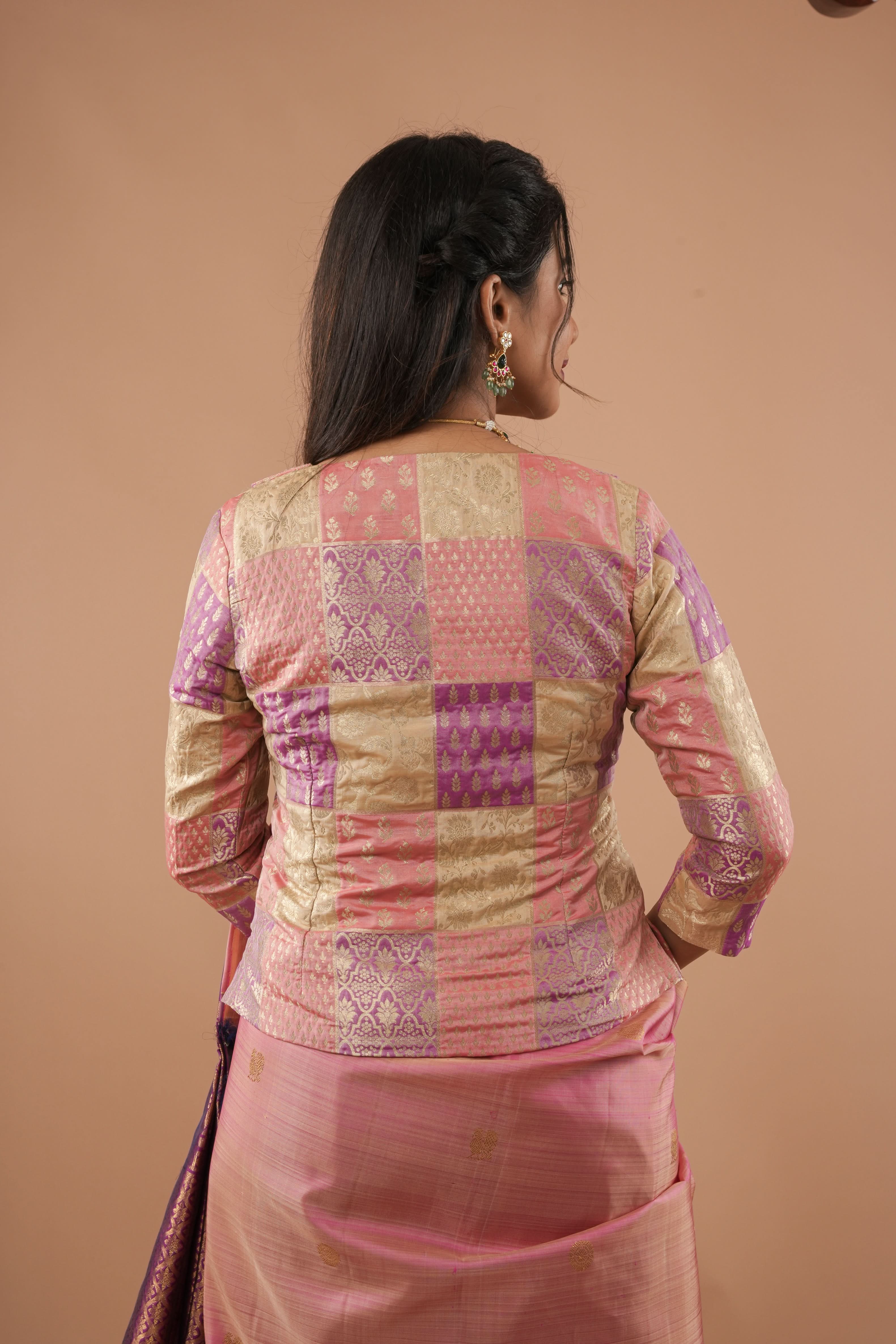 Jacket Style Pastel Multicolor Blouse/Crop Top For saree, Customizable, Made to Order | Shobitam