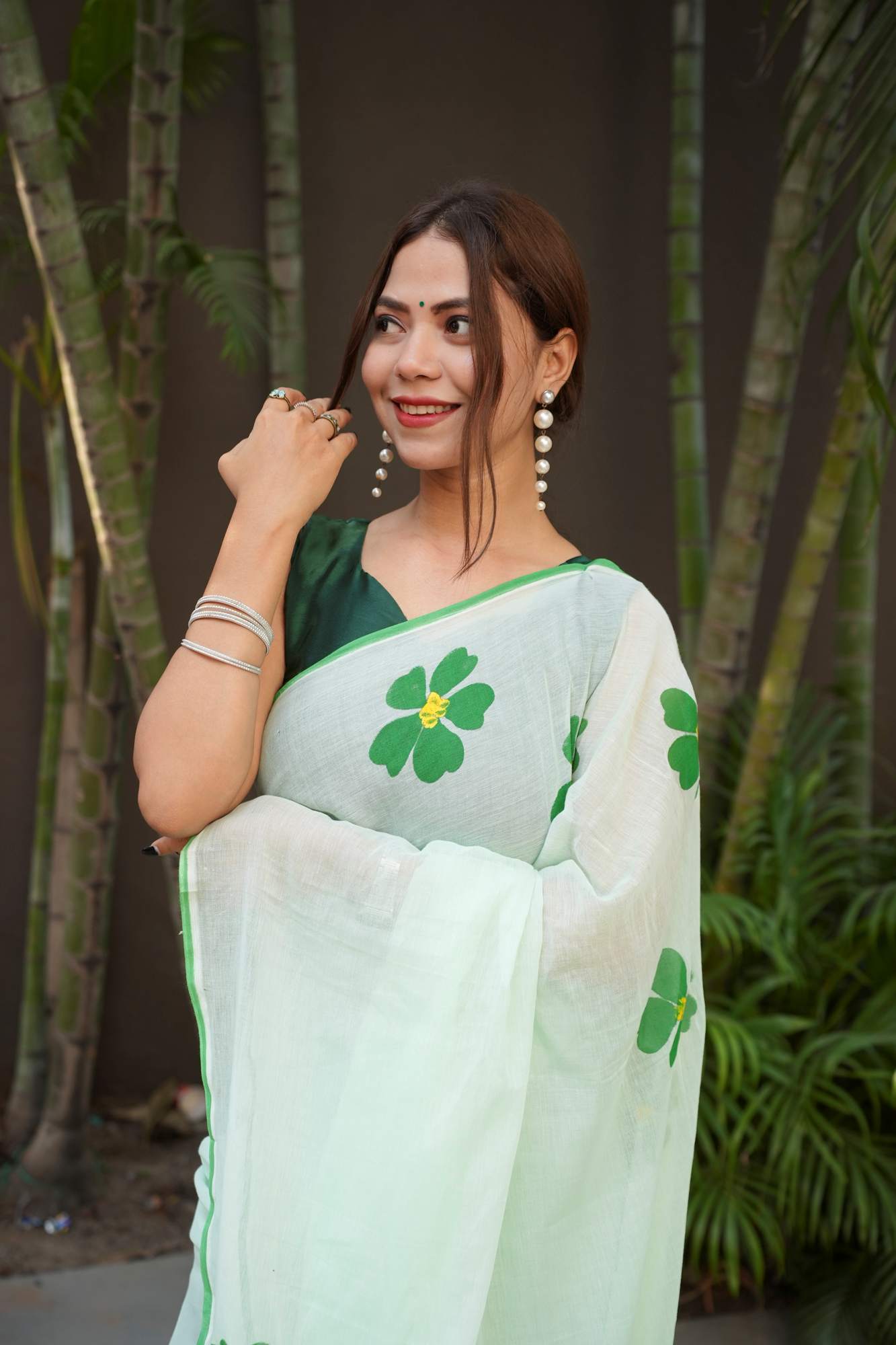 Hand-Painted Woman & Floral Mulmul Cotton Ready To Wear Saree