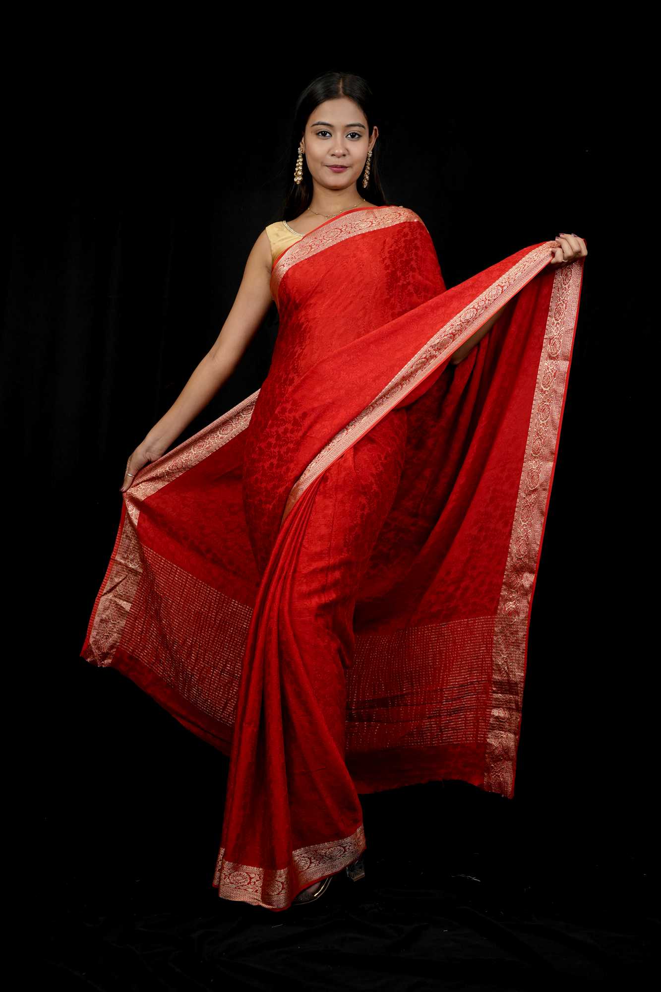 Viscose Soft Chinon Weaving Pattern Ready To Wear Saree