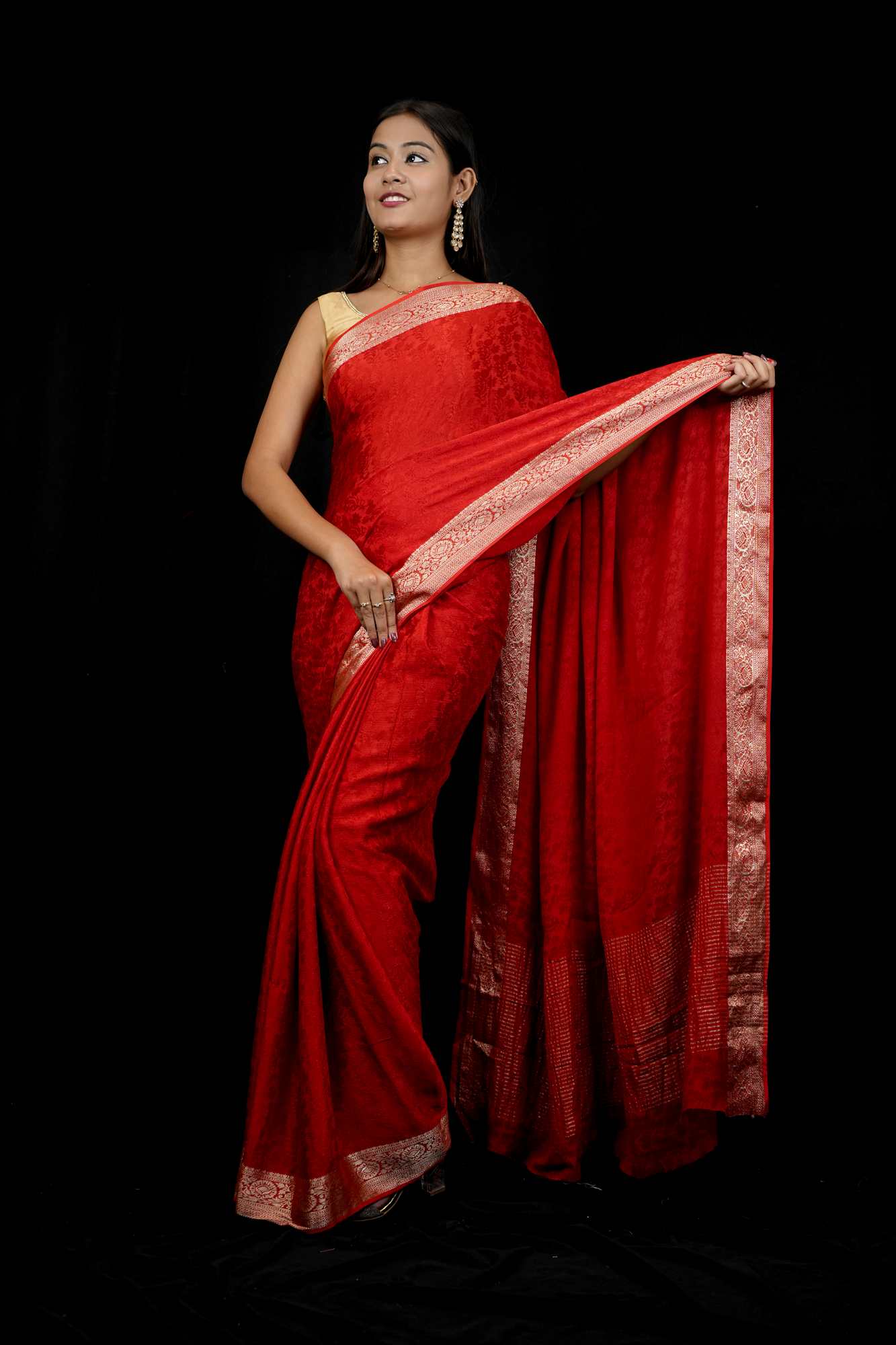 Viscose Soft Chinon Weaving Pattern Ready To Wear Saree