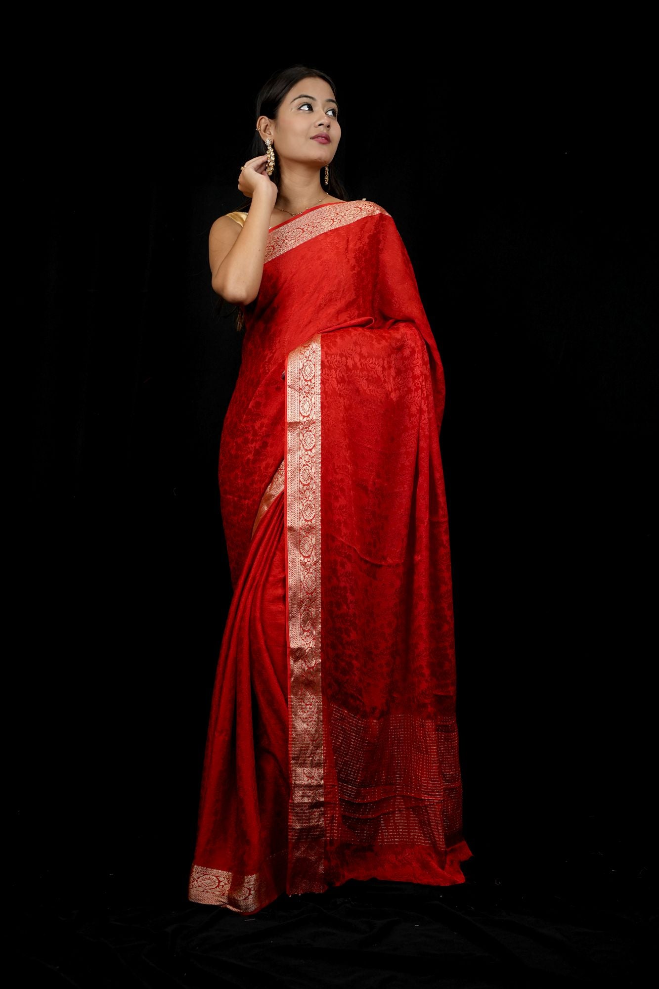 Viscose Soft Chinon Weaving Pattern Ready To Wear Saree