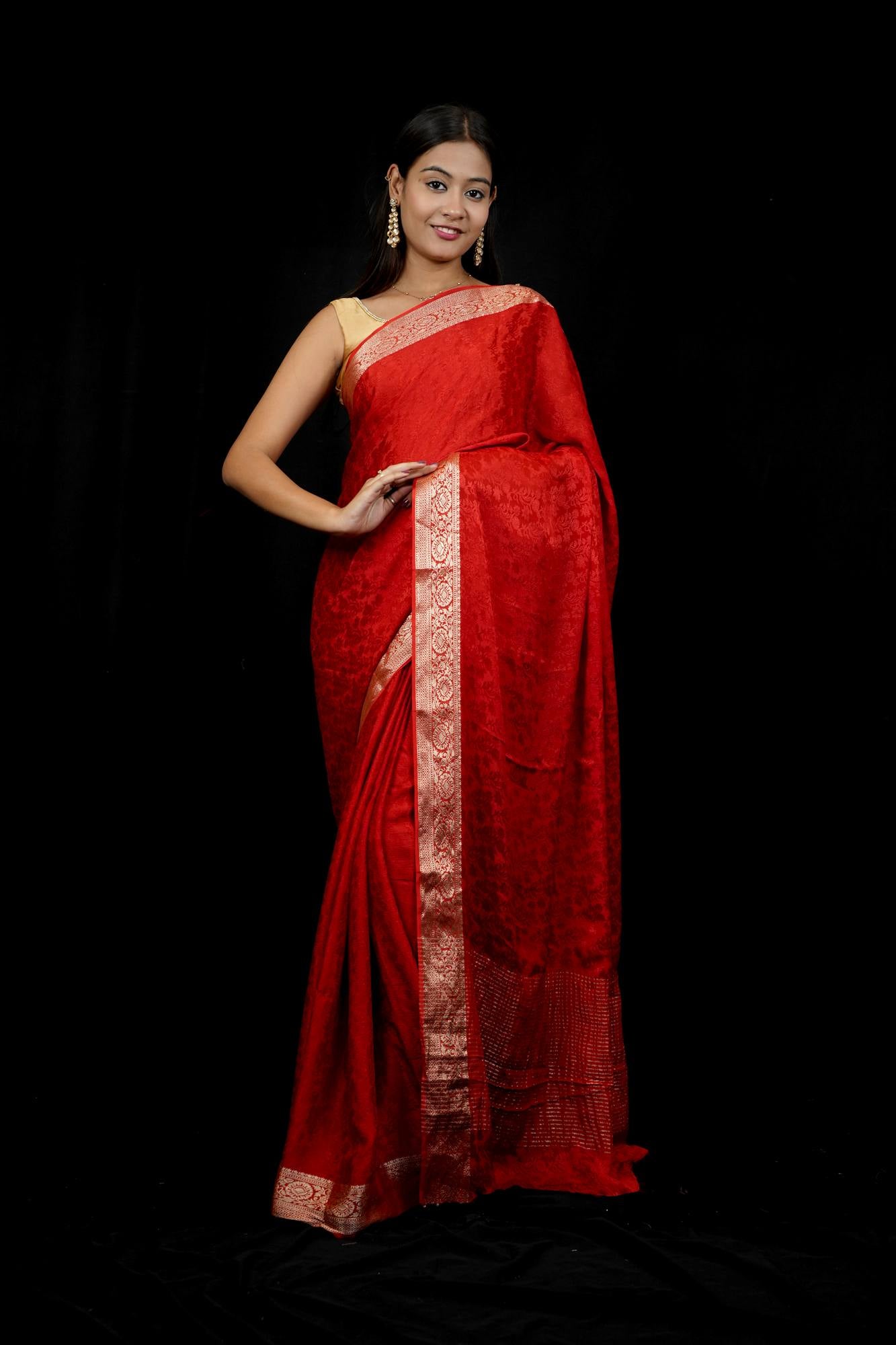 Viscose Soft Chinon Weaving Pattern Ready To Wear Saree