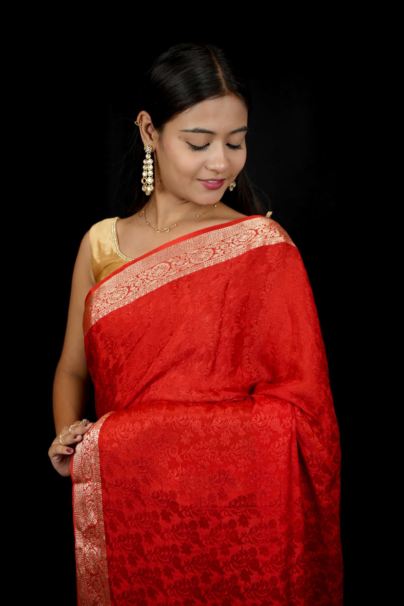 Viscose Soft Chinon Weaving Pattern Ready To Wear Saree