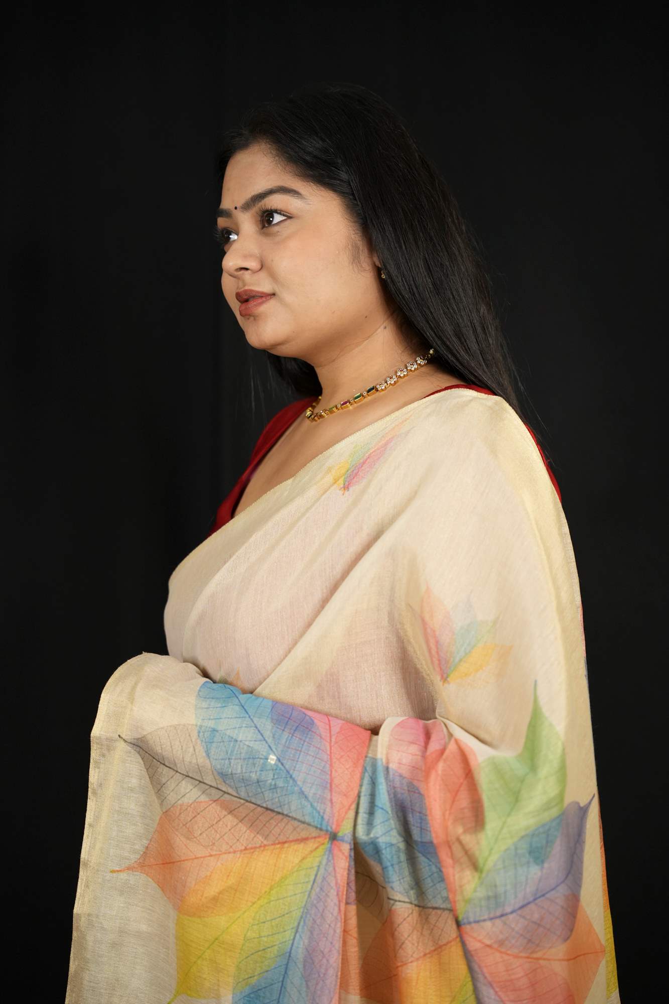 Silk with Multicolored Leaf Print Ready To Wear Saree