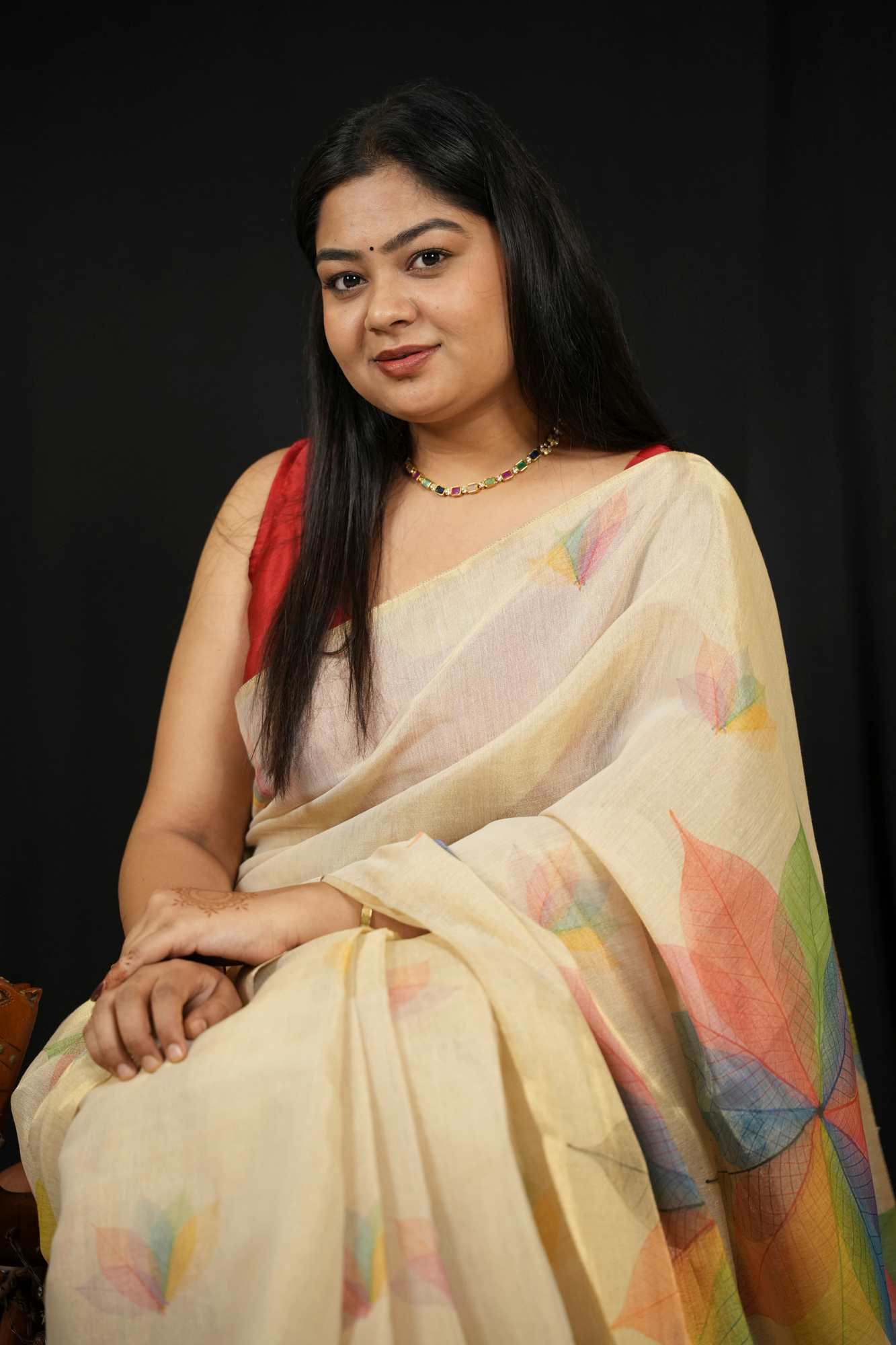 Silk with Multicolored Leaf Print Ready To Wear Saree