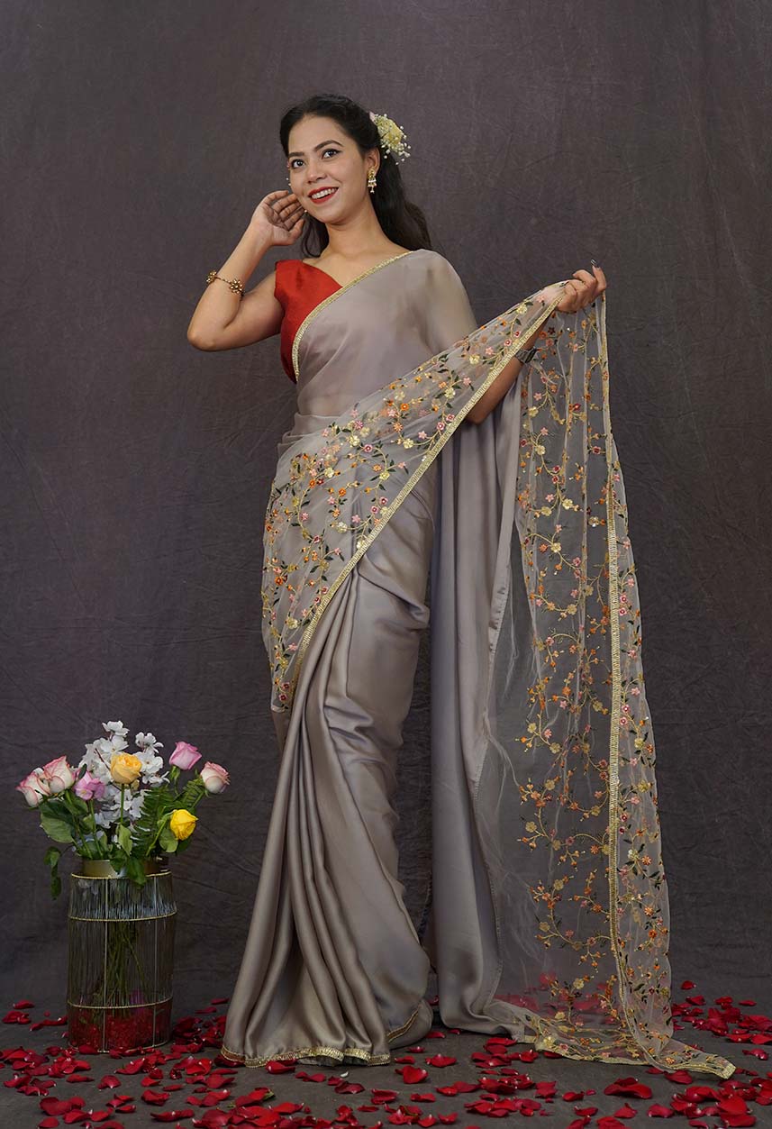 Mulmul Silk Niska Mauve Saree