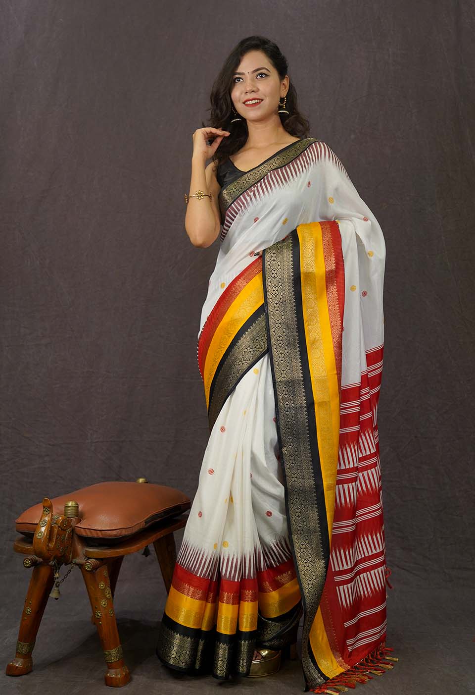 Ready To Wear Soft Cotton Crepe Designed Printed Woven With Zari Bordered Wrap IN One minute saree