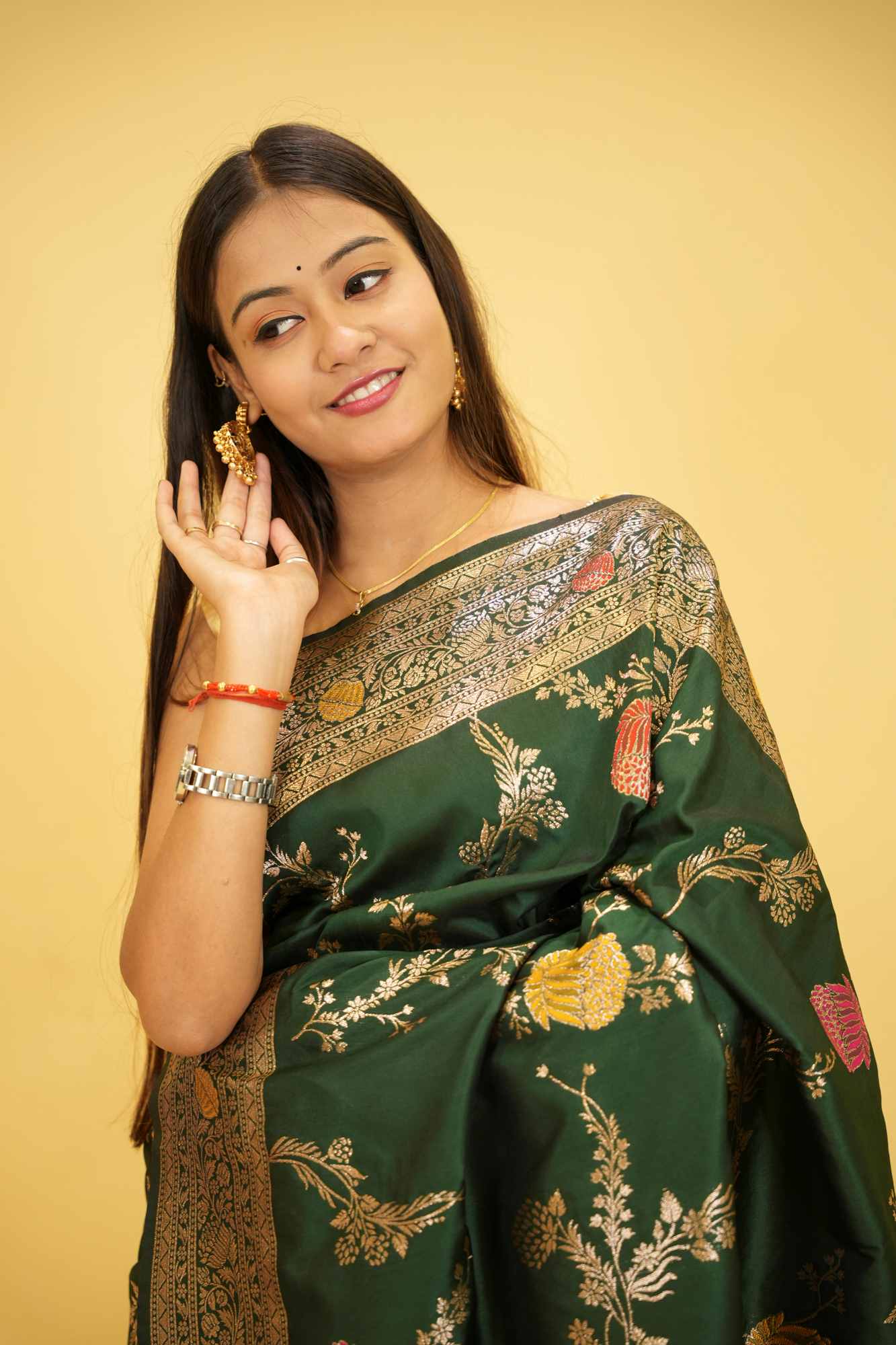 Soft Silk Banarasi Meenakari weave with Beautiful Tassels on Pallu Ready to wear Saree