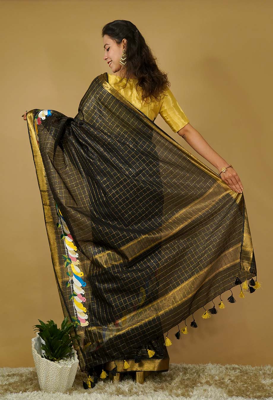 Ready to wear Hand woven Mangalgiri Detailed Zari Border Kota Silk Wrap In One Minute Saree