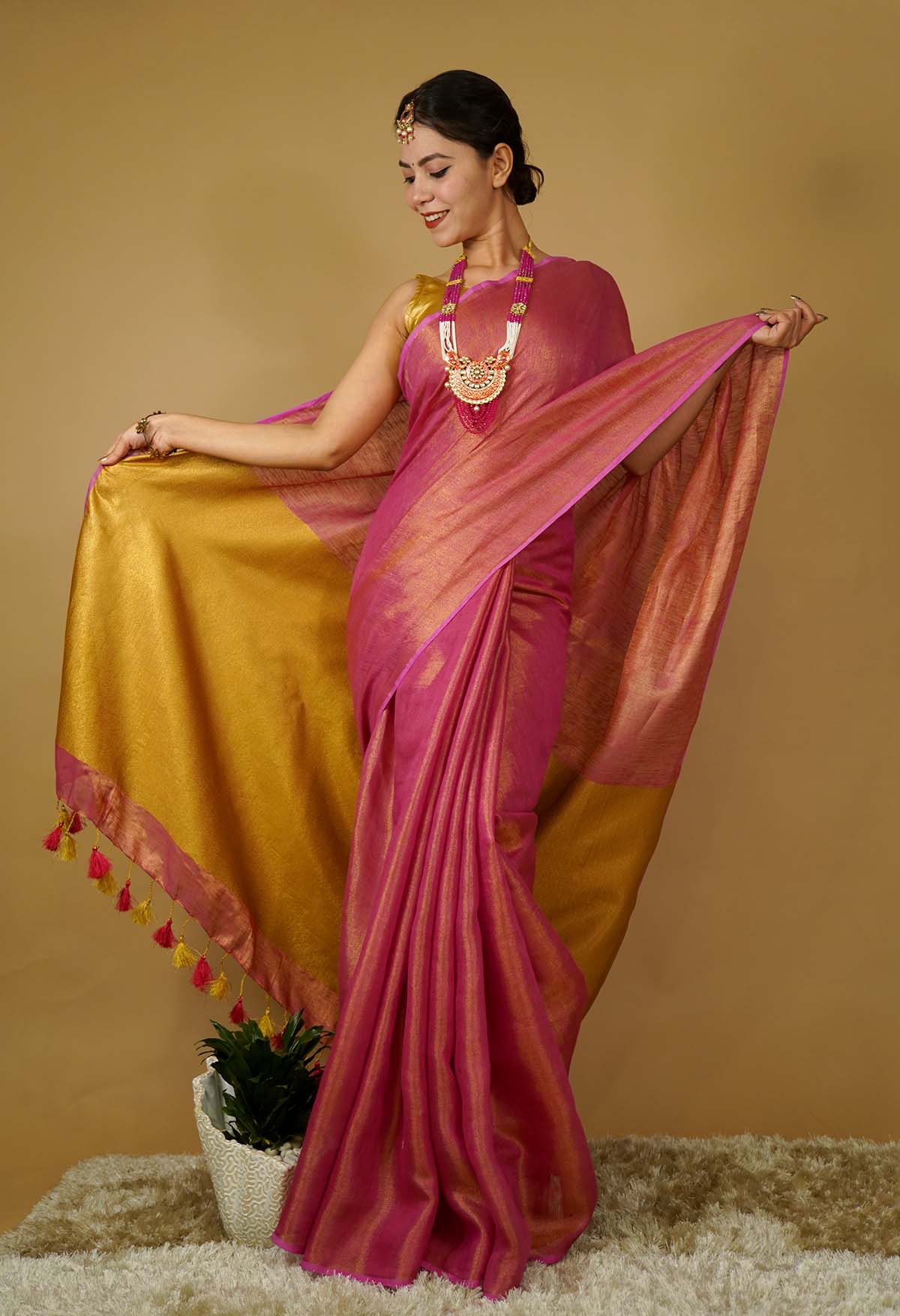 Pink Color Kanjivaram Saree With Matching Pink Blouse at Rs.499/Piece in  surat offer by Esomic Export