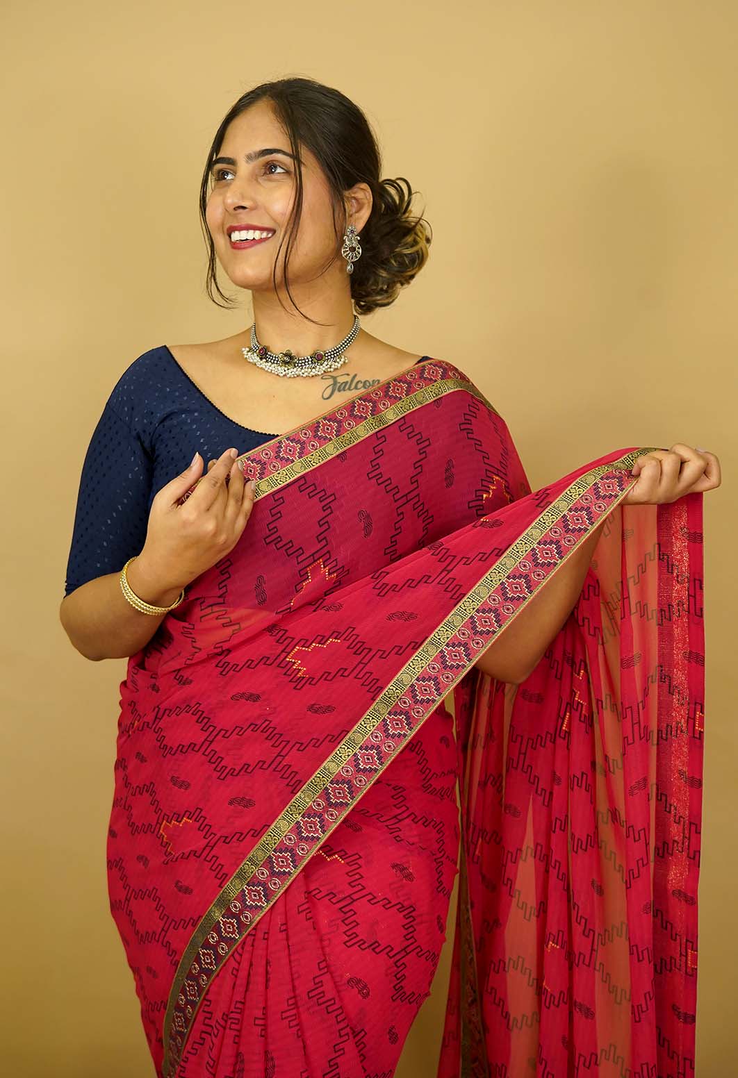 Ready to wear Geometric Printed Georgette  Woven Border Wrap IN One Minute Saree