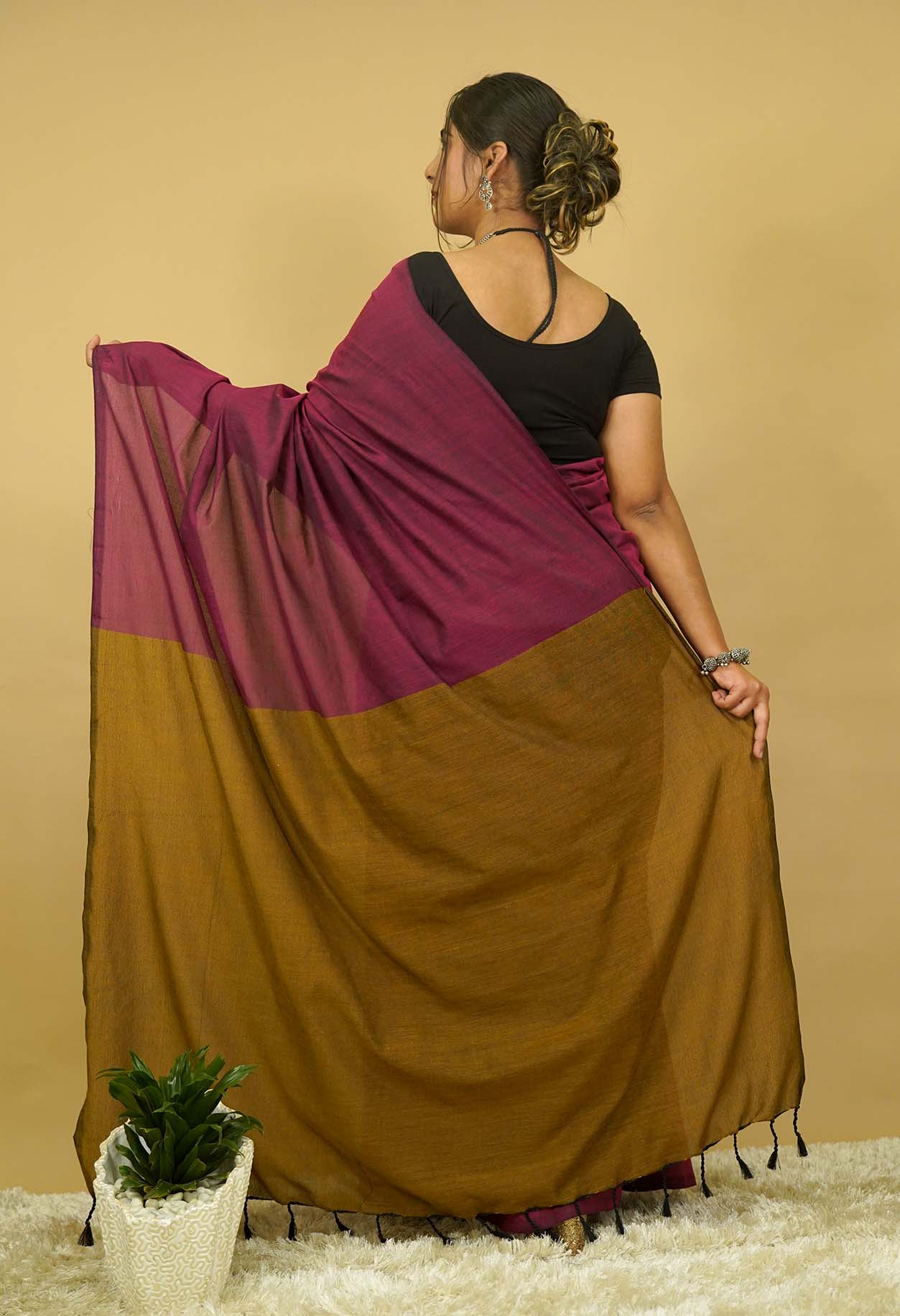 Ready To Wear Saree With Musturd Yellow Pallu Khadi Cotton Wrap In One Minute Saree
