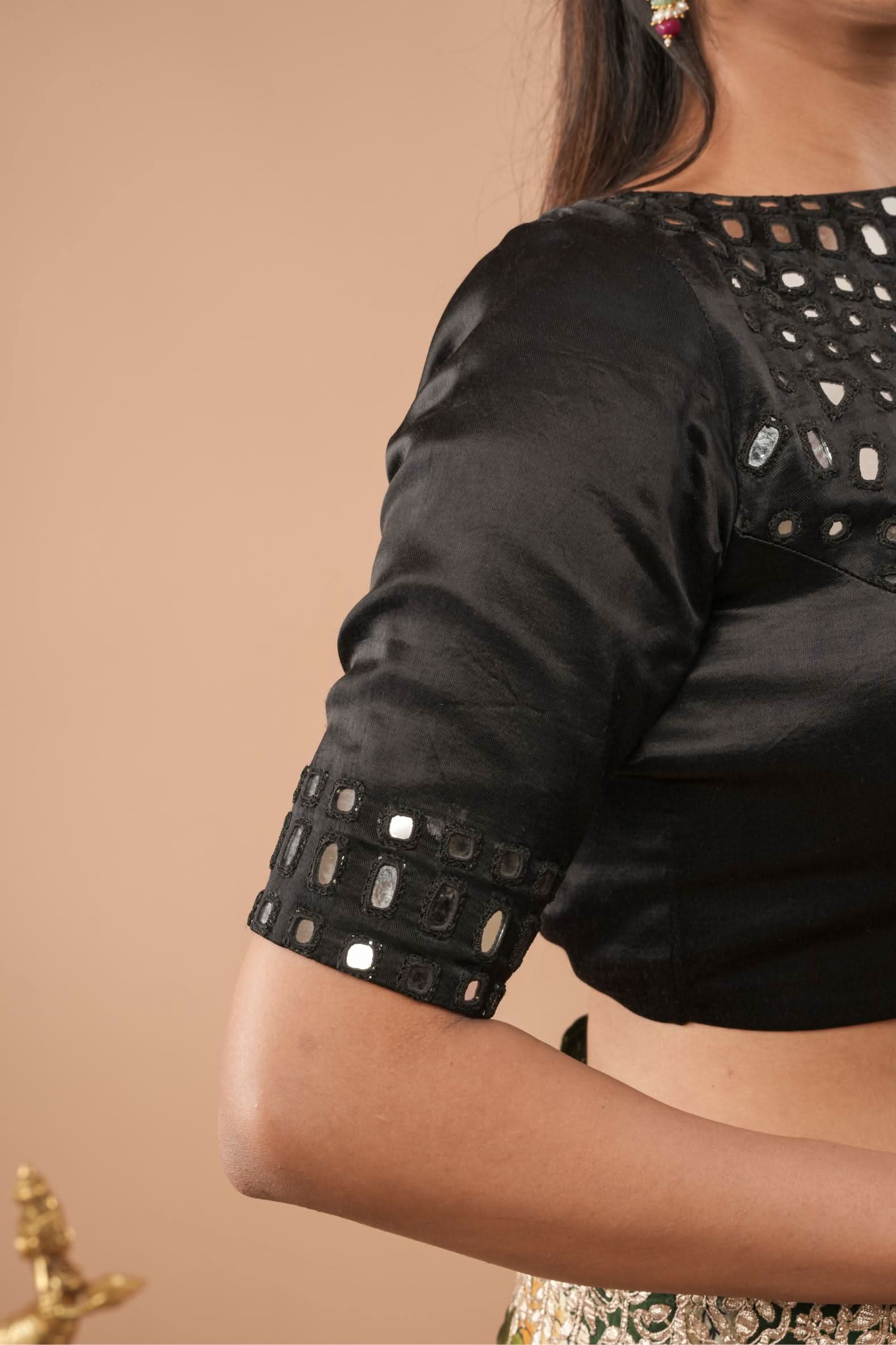 Made To Order: Black Mirror Embroidery blouse, Customizable | Shobitam