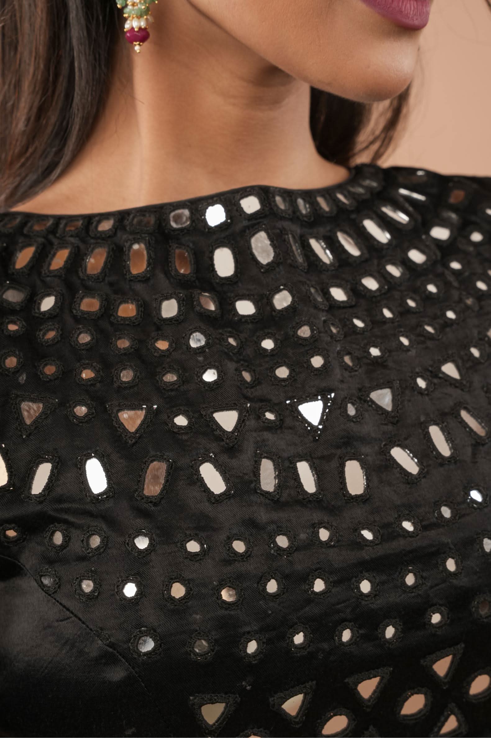 Made To Order: Black Mirror Embroidery blouse, Customizable | Shobitam