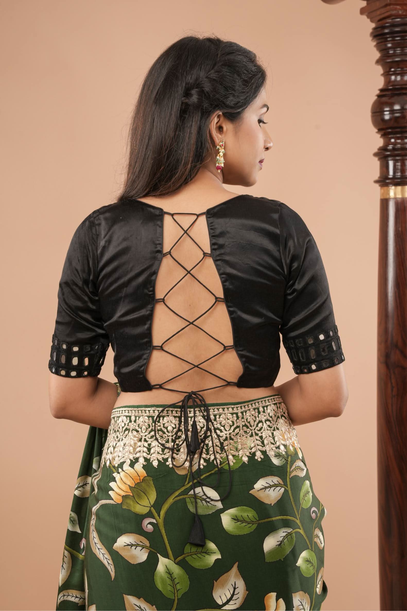 Made To Order: Black Mirror Embroidery blouse, Customizable | Shobitam