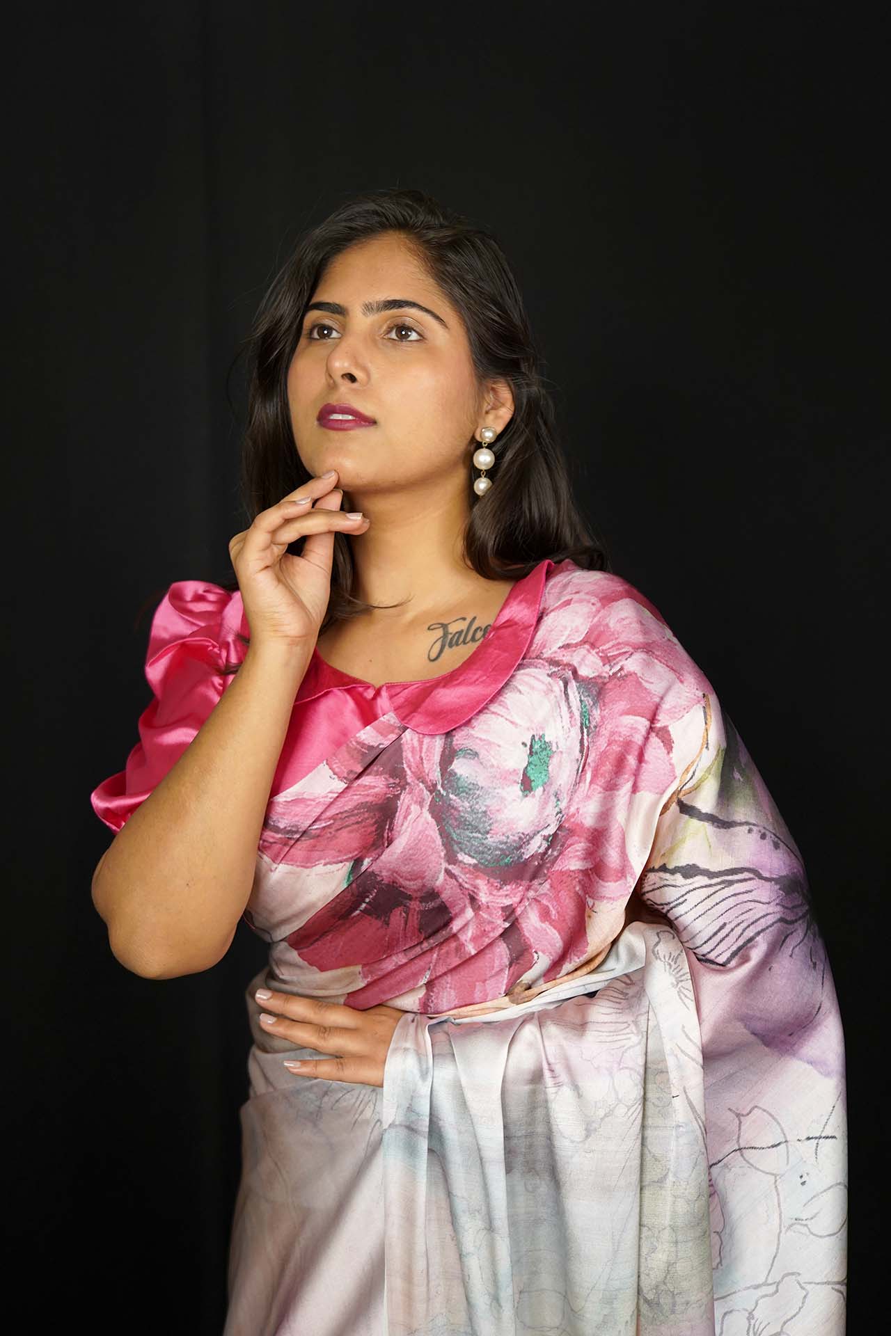 Ready made saree Soft Satin With Floral Printed All Over Wrap in 1 Minute Saree