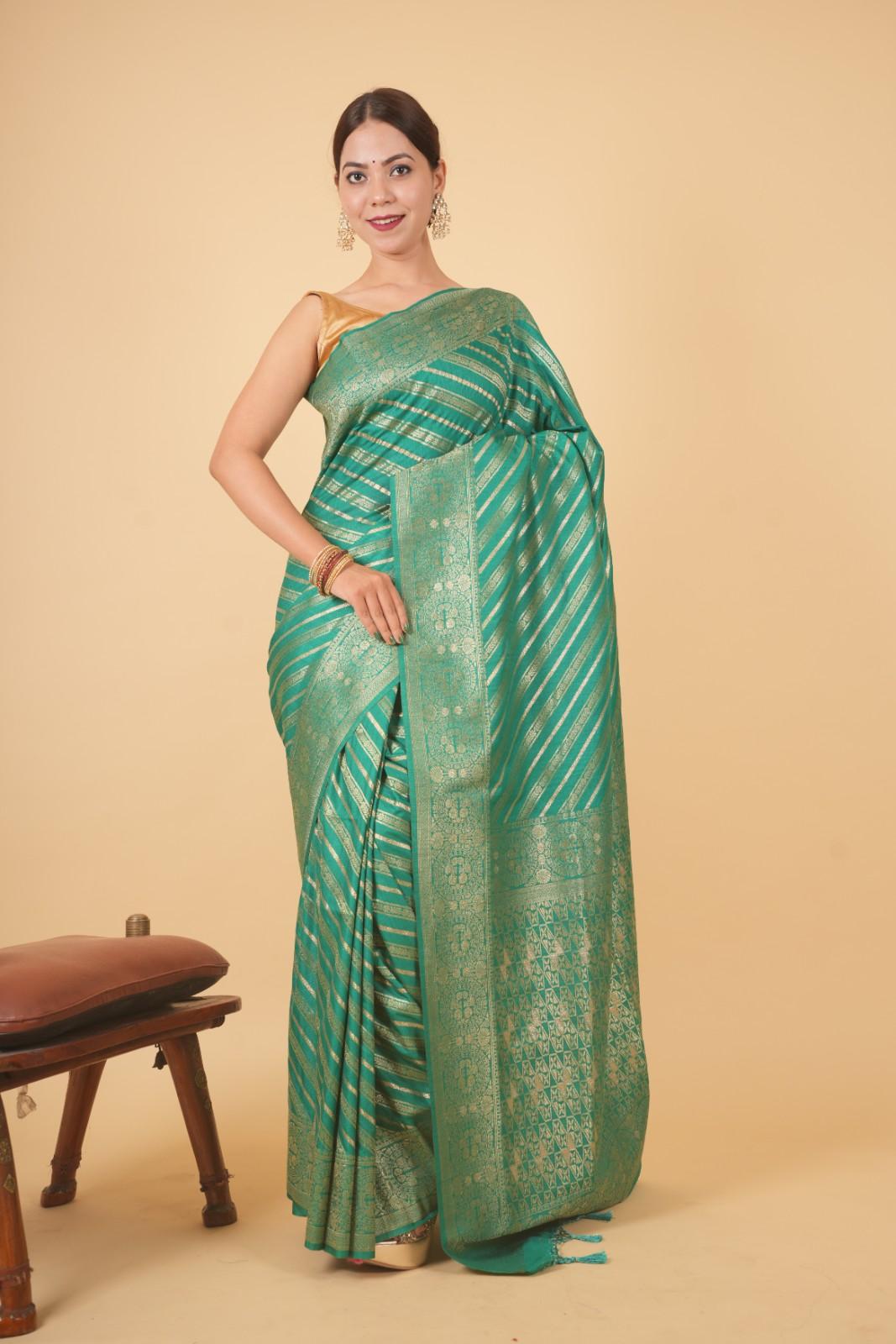 Banarasi Soft Silk Pattu With Golden Zari Work And Tassals On Pallu Wrap In One Minute Saree