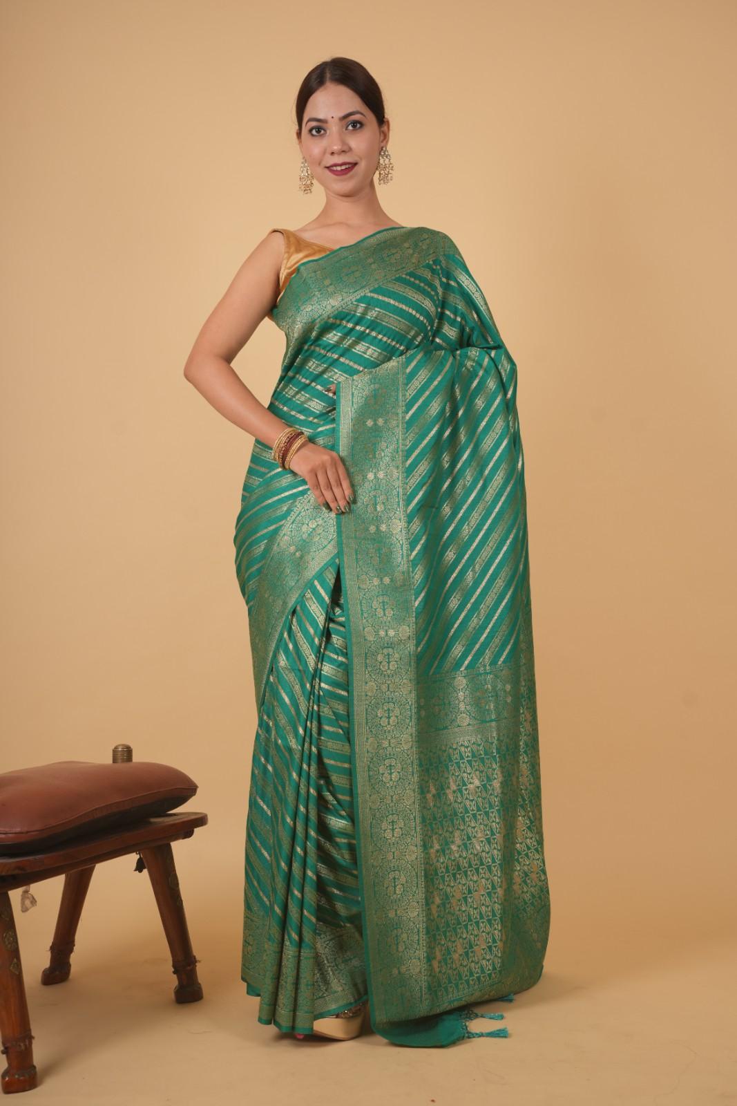 Banarasi Soft Silk Pattu With Golden Zari Work And Tassals On Pallu Wrap In One Minute Saree