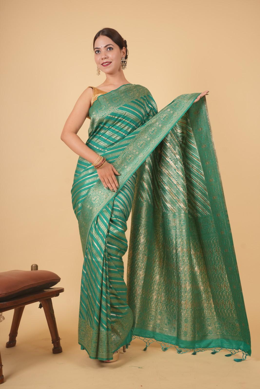 Banarasi Soft Silk Pattu With Golden Zari Work And Tassals On Pallu Wrap In One Minute Saree