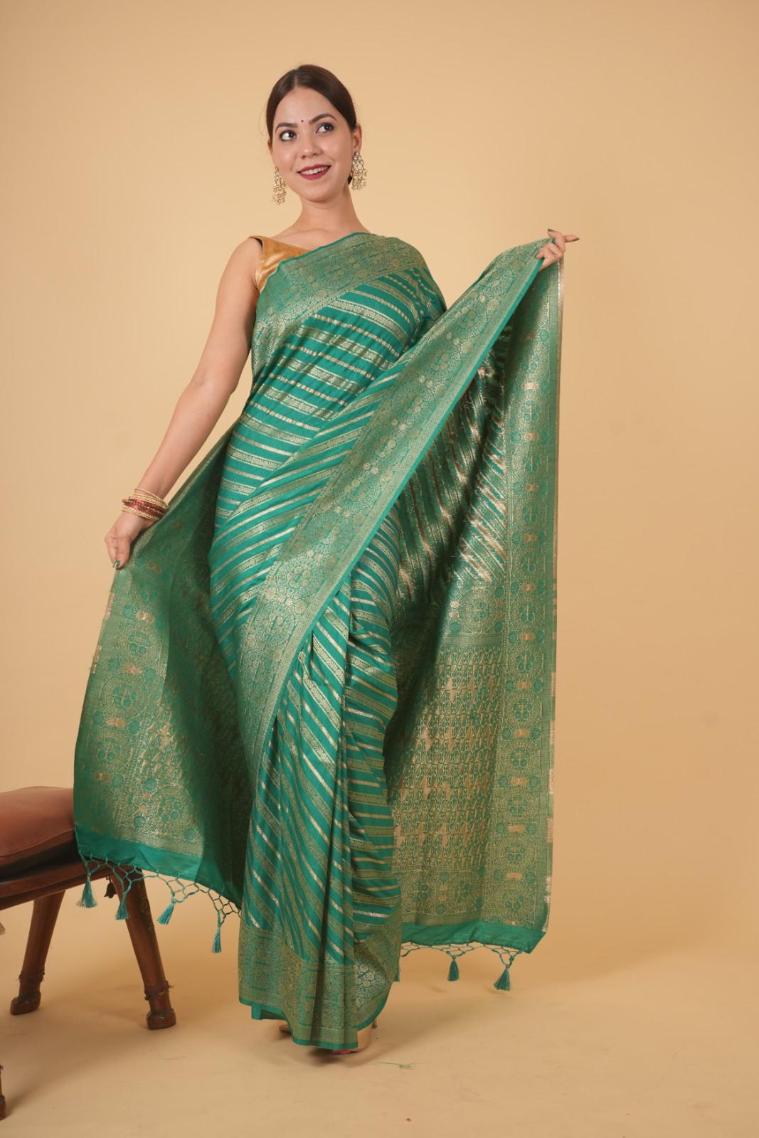 Banarasi Soft Silk Pattu With Golden Zari Work And Tassals On Pallu Wrap In One Minute Saree