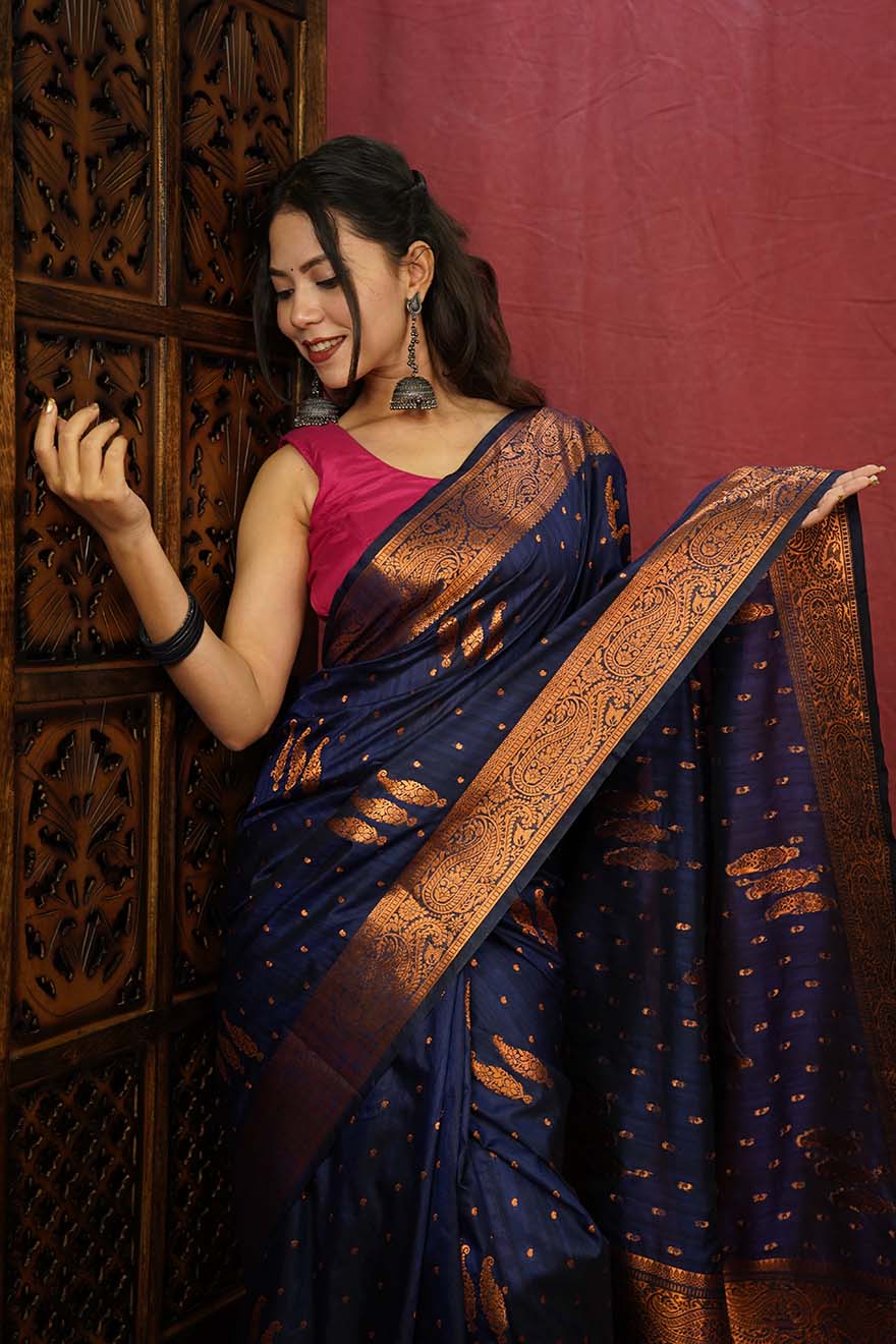 Ready to wear Kanjeevaram Styled With Jacquard Weave Paisley Design  Wrap in one minute saree
